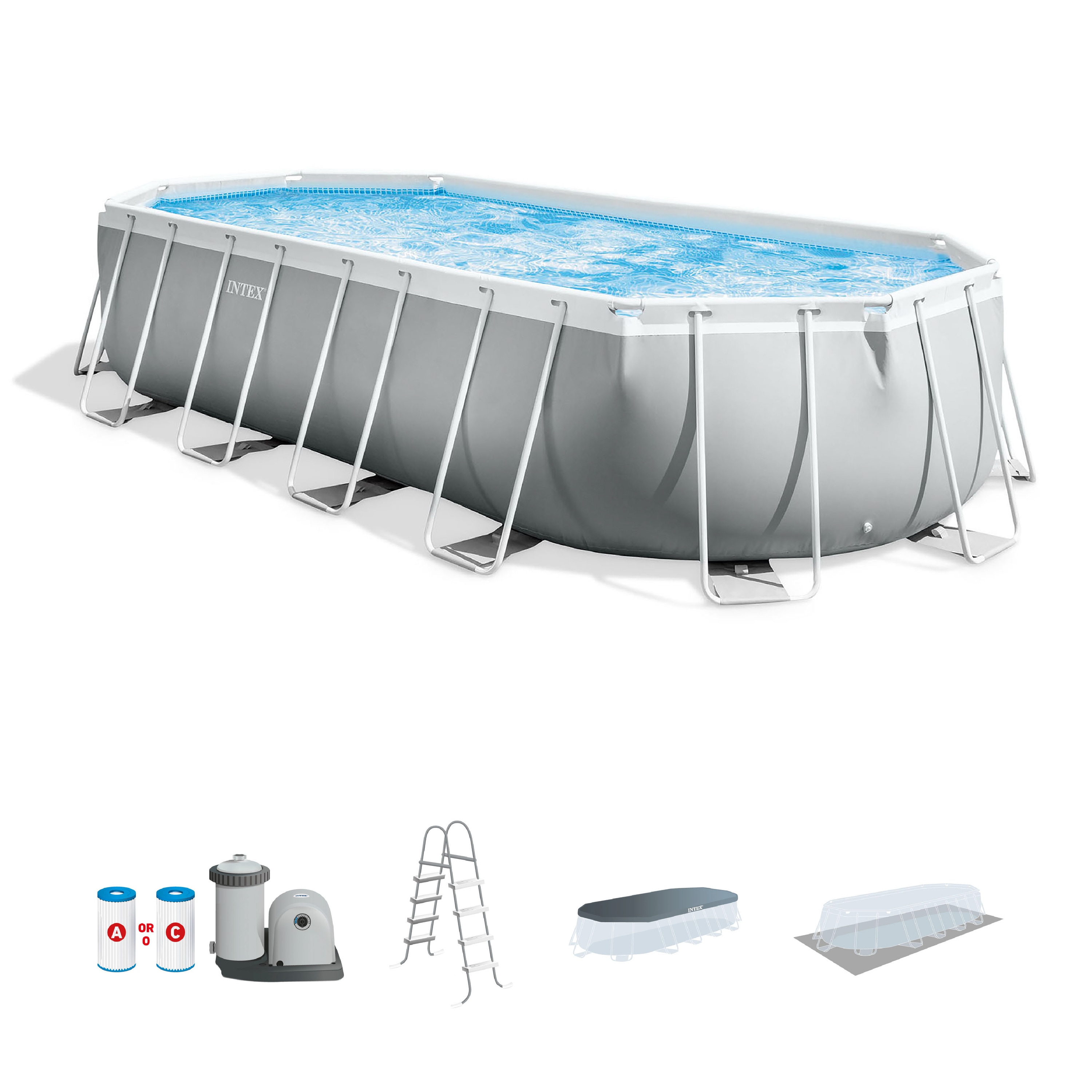 Intex 105899 20-Feet x 10-Feet x 48-Inches Metal frame Oval Above-Ground Pool with Filter Pump with Ground Cloth with Pool Cover with Ladder