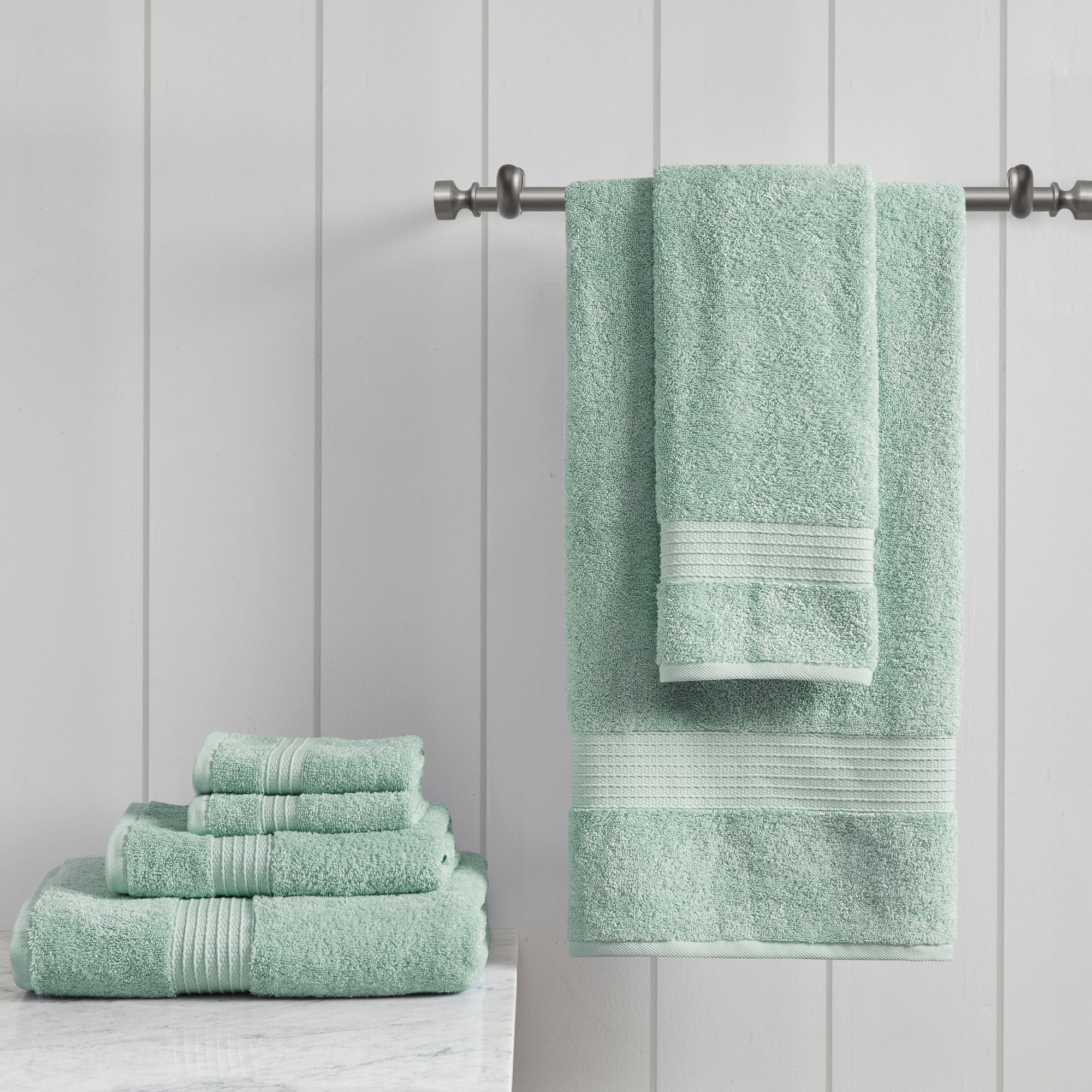 Madison Park MP73-5141 6-Piece Seafoam Organic Cotton Quick Dry Bath Towel Set