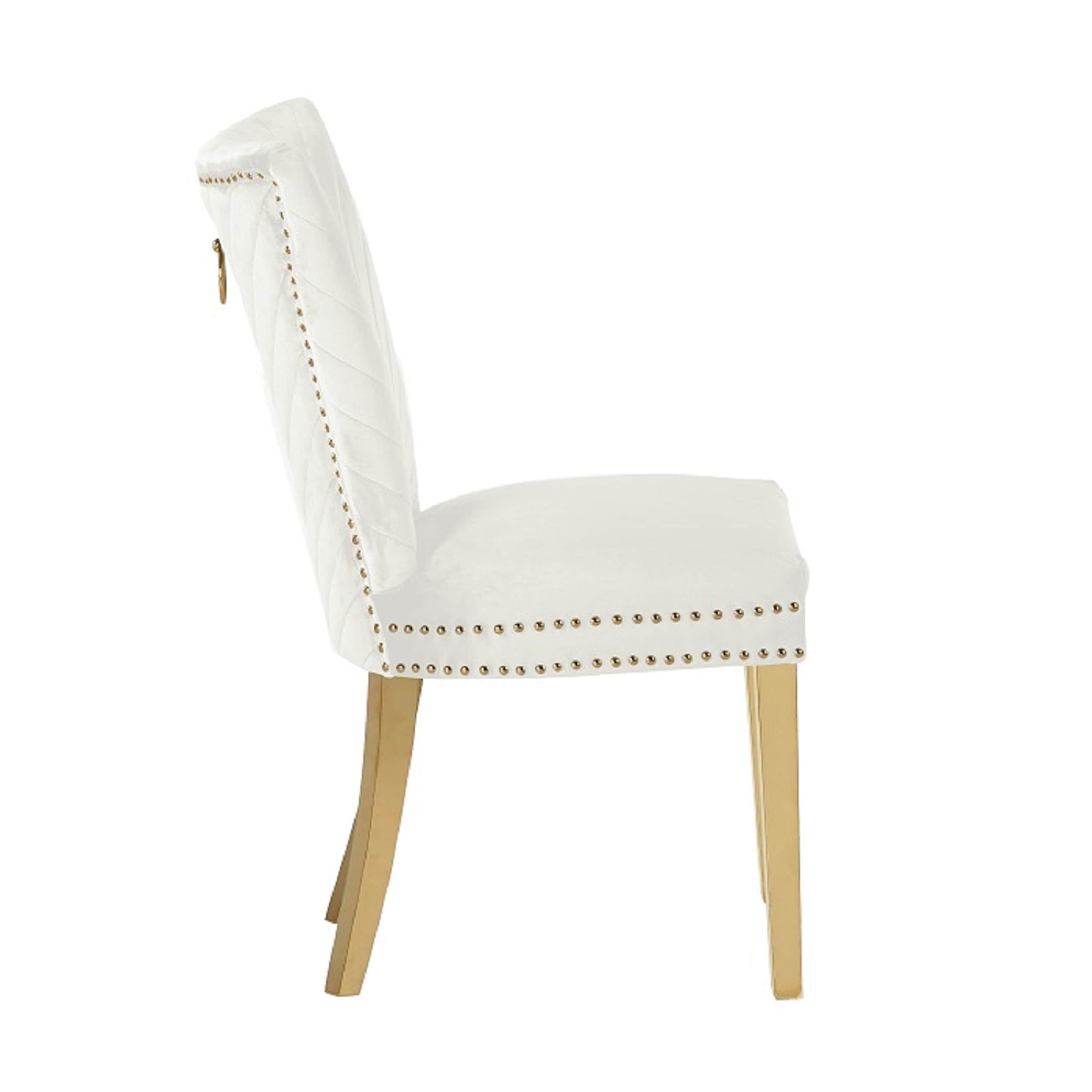 Beige Velvet Upholstered Side Chair with Gold Legs