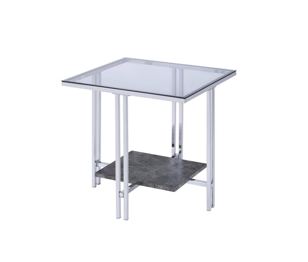 ACME FURNITURE 83927 Liddell 24-in W x 24-in H Chrome and Glass Modern End Table Assembly Required