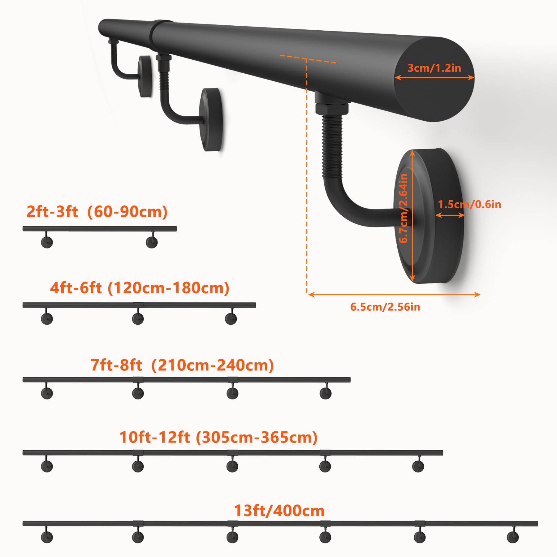 Anqtovp 2FT Industrial Metal Stair Handrail Round Pipe Stair Railing ...