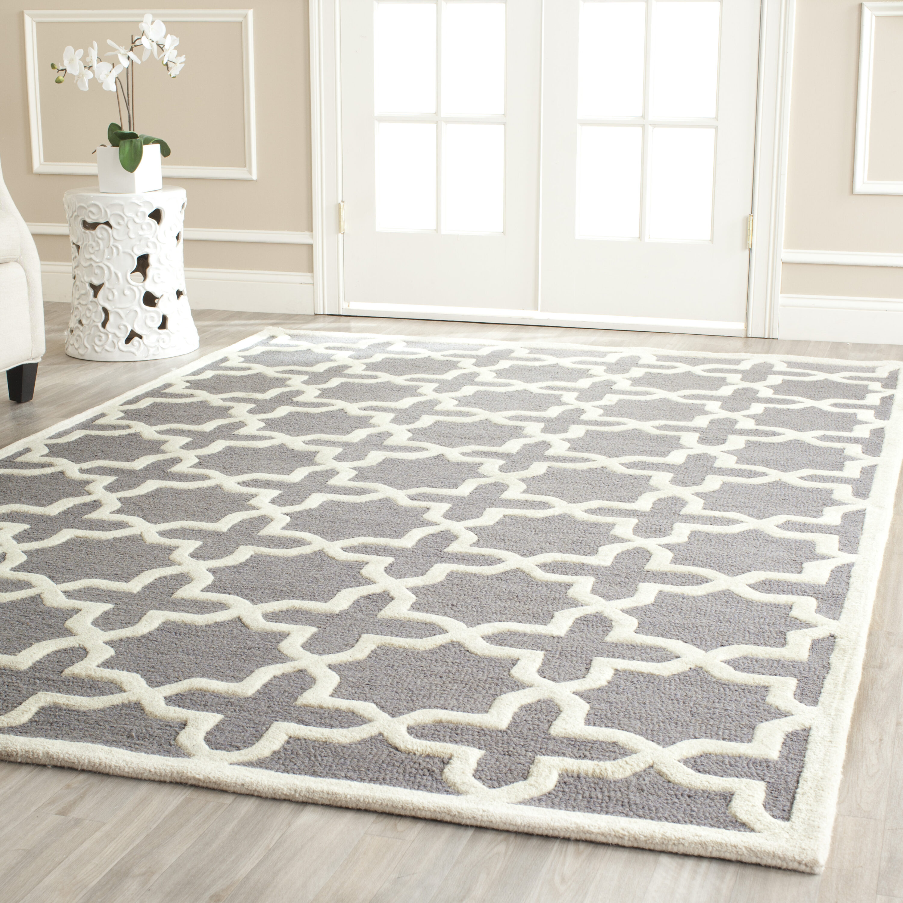 Safavieh CAM125D-3 Cambridge Marakesh 3 x 5 (ft) Tufted Wool Silver/Ivory Rectangular Indoor Abstract Throw rug
