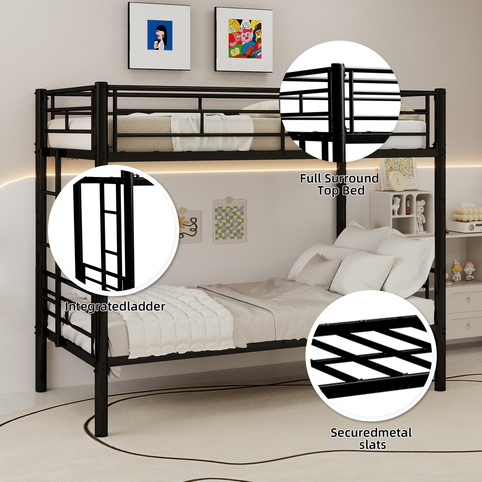 LOVMOR Twin Over Twin Metal Bunk Bed for Kids Boys Girls Metal