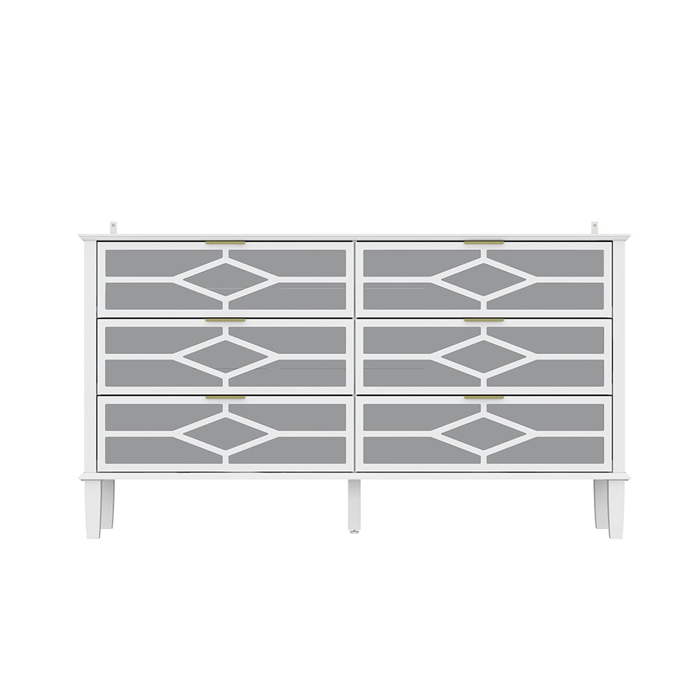  V-KF020350-01 6 Drawer Dresser with Mirrored Pattern Storage Drawer Chest Organizer