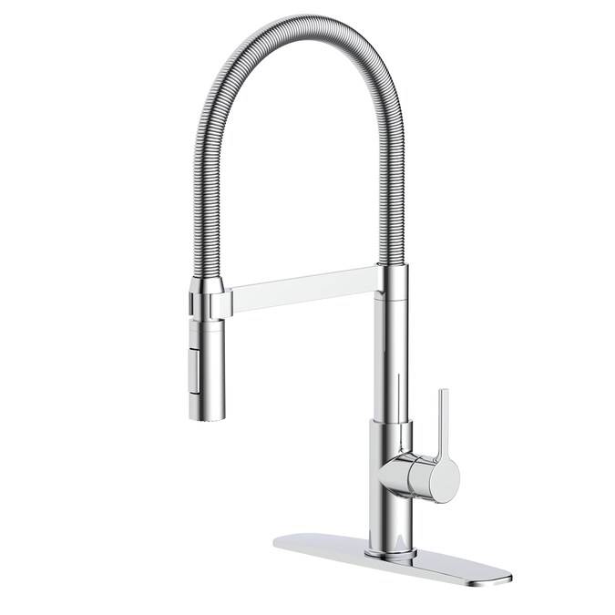 allen + roth Rhys Chrome 1-Handle Deck-Mount Pre-rinse Handle Kitchen Faucet (Deck Plate Included)