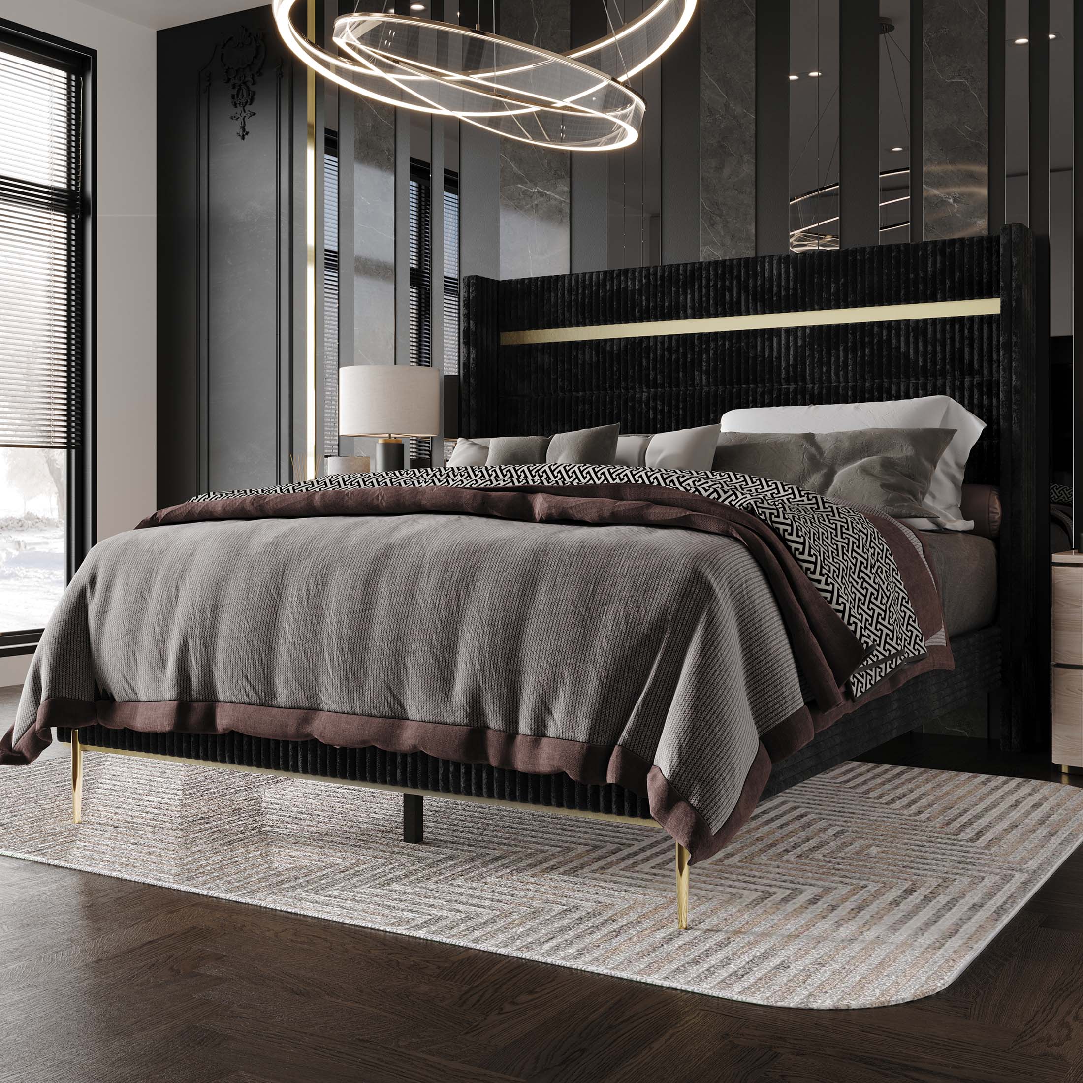 CasePiece C8406TUB-BK-VV Black Twin Wood Upholstered Bed
