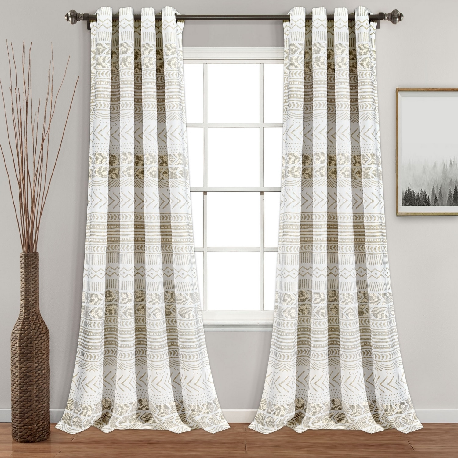 Lush Decor 16T006297 84-Inches Taupe Geometric Light filtering Grommet Curtain panel pair