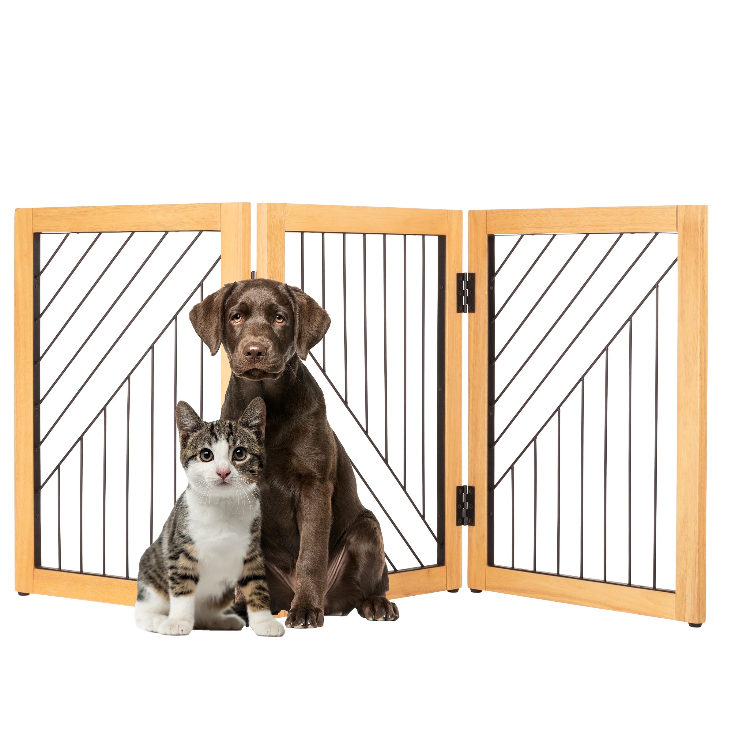  3-Panel 24-Inch Freestanding Foldable Pet Gate for Stairs (Natural)