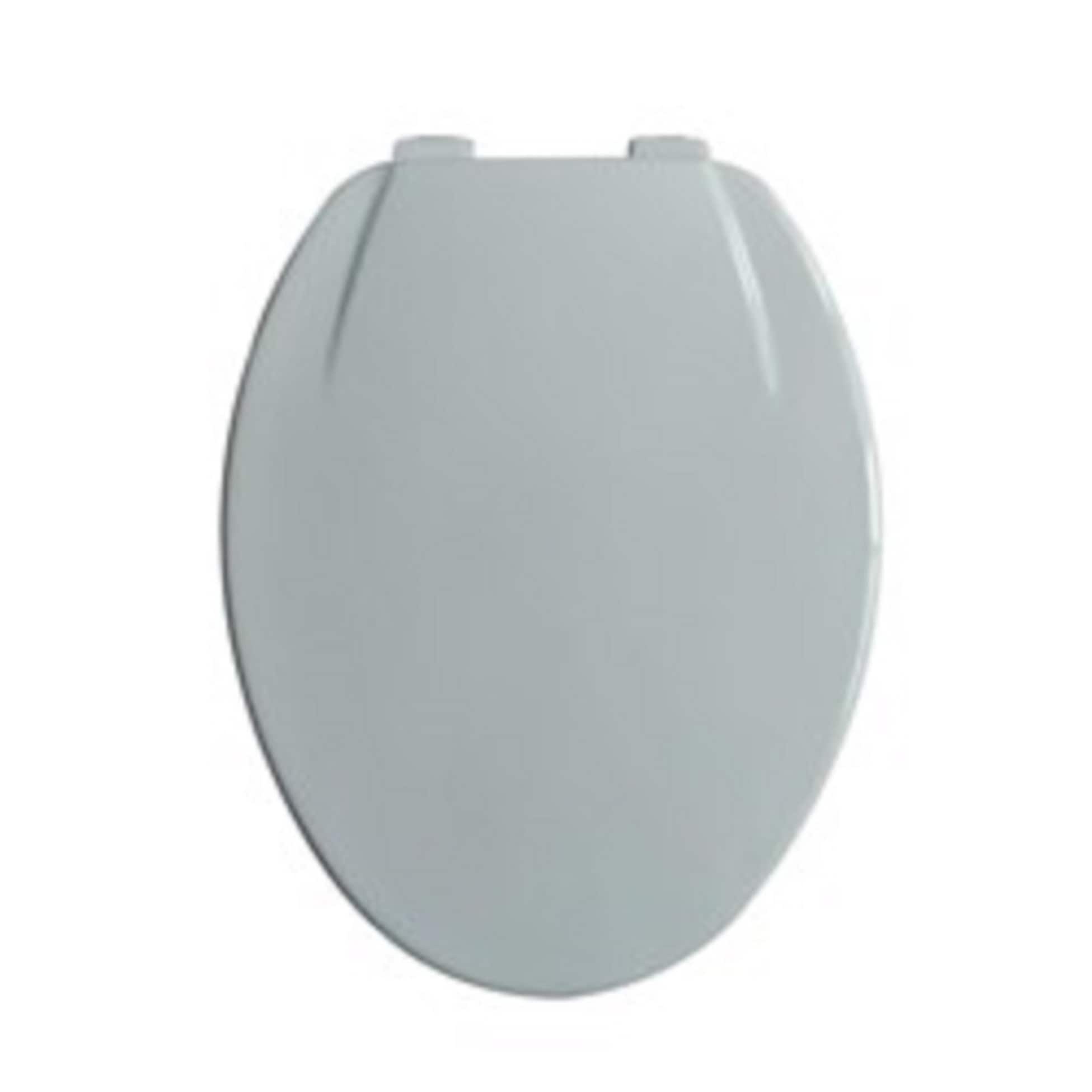 White Elongated Wooden Toilet Seat with Plastic Hinges