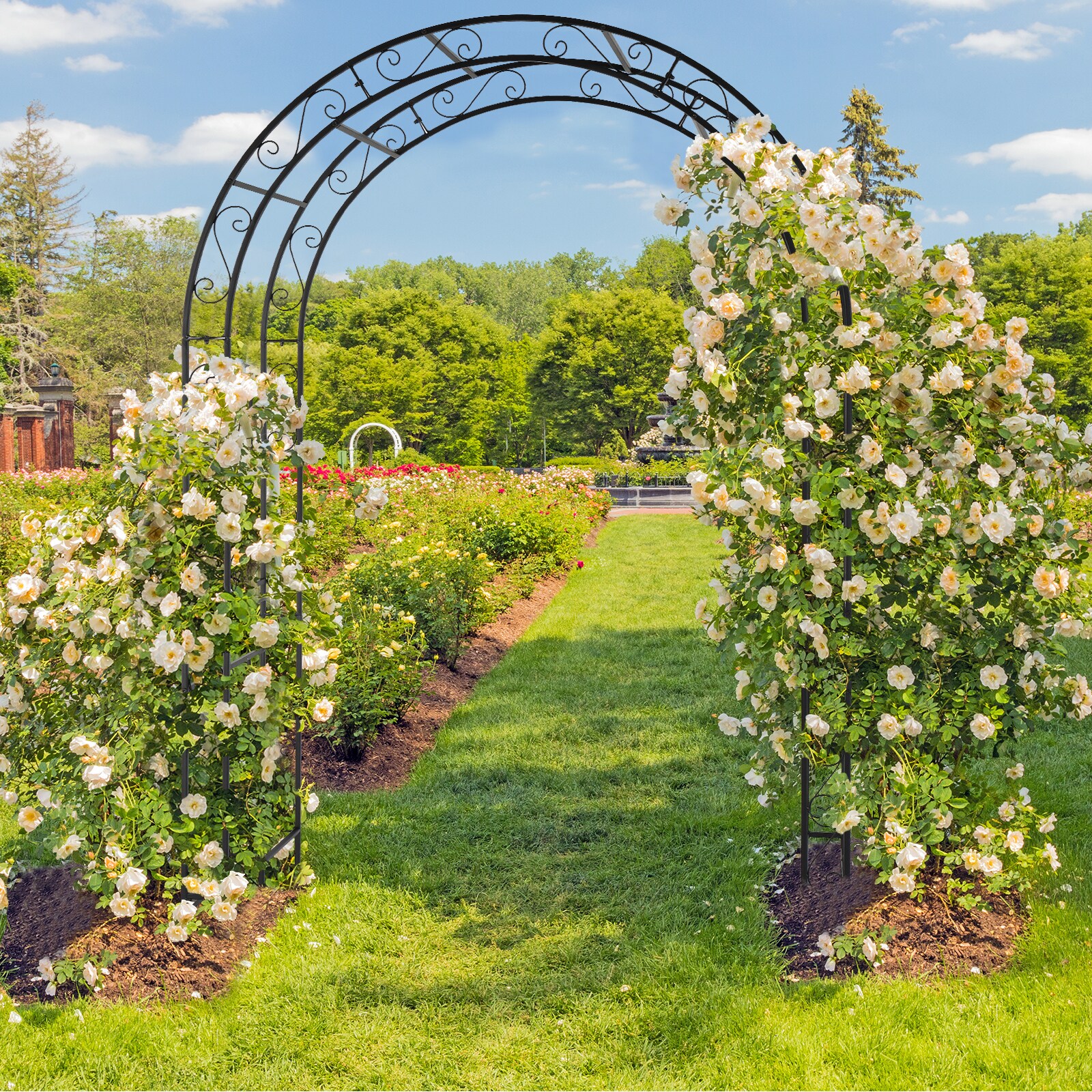 Winado Iron Arbor 4.92-ft W x 6.98-ft H Black Garden Arbor in the ...