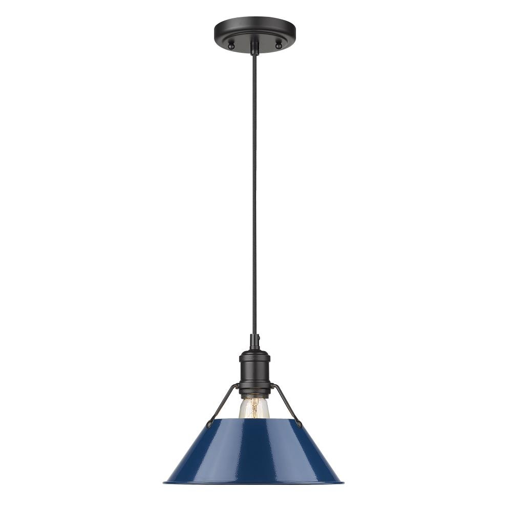 Golden Lighting 3306-M BLK-NVY Orwell Matte Black Industrial Dome Mini Hanging Pendant light