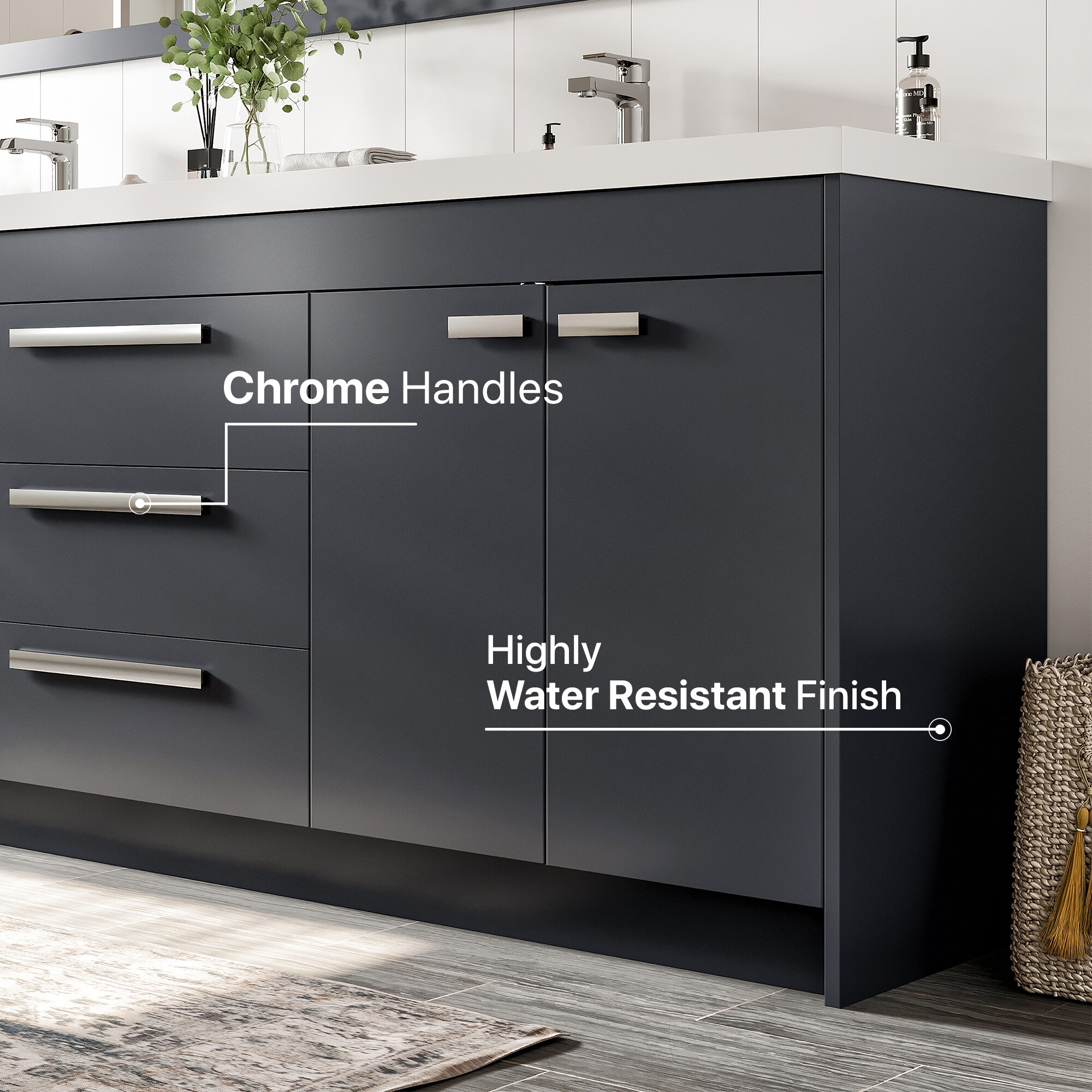 Eviva Lugano 84" Gray Modern Freestanding Double Sink Vanity with Acrylic Top