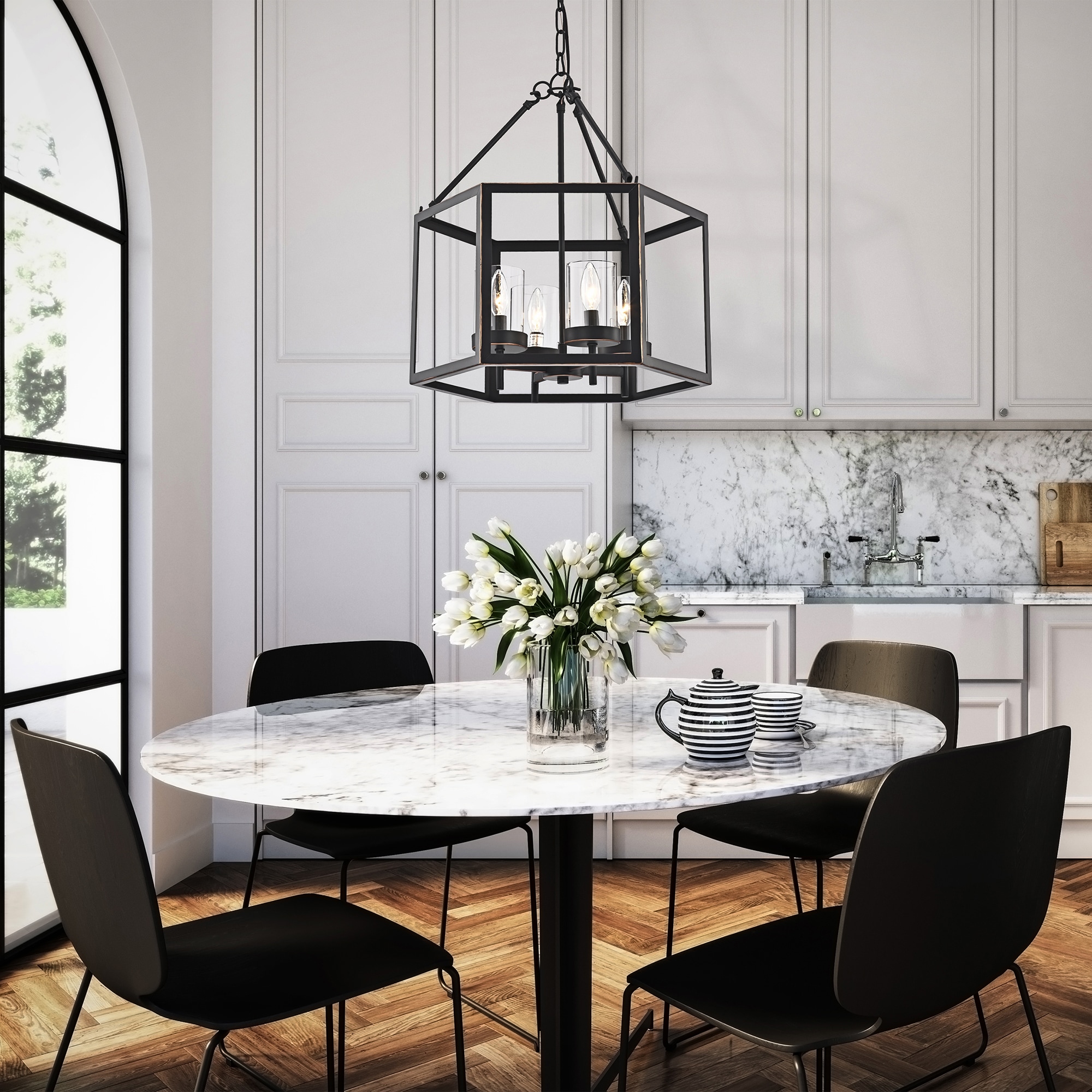 Oil Rubbed Bronze 4-Light Hexagon Cage Chandelier