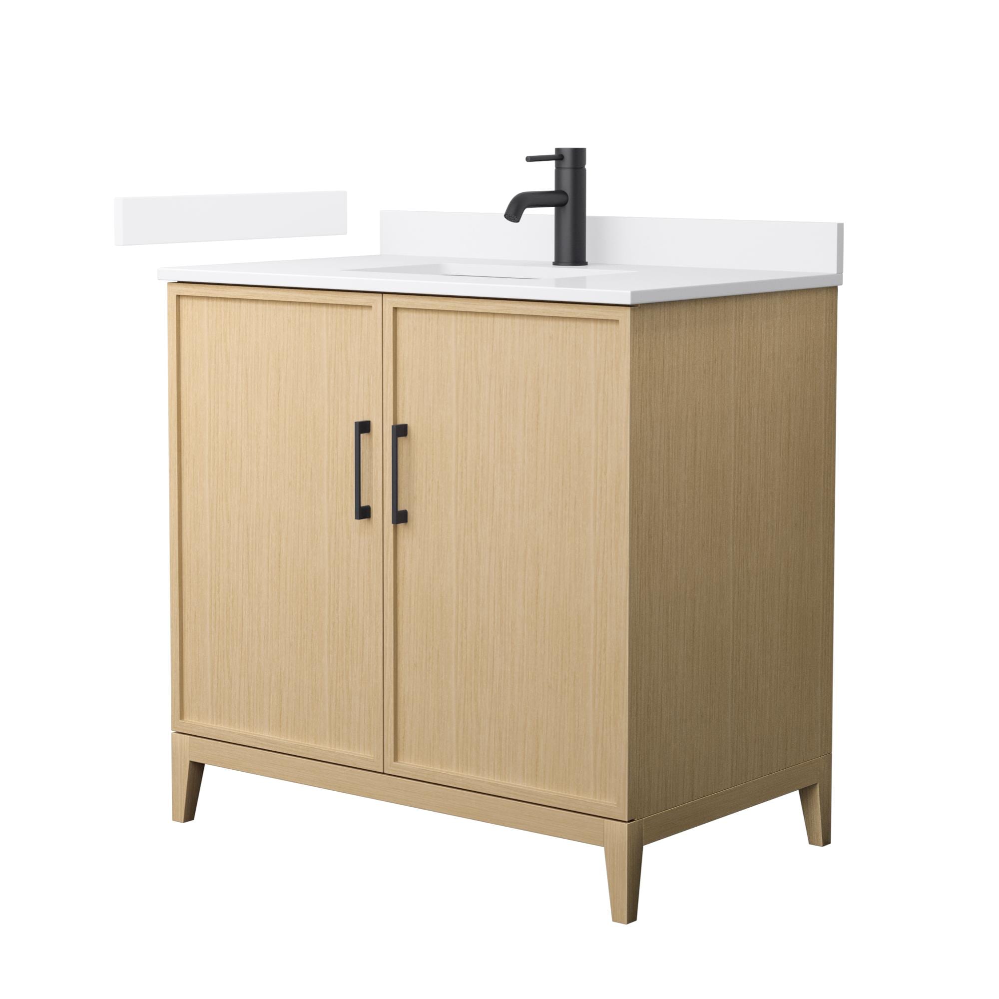Wyndham Collection Elan 36-in White Oak with Matte Black Trim Undermount Single Sink Bathroom Vanity with White Cultured Marble Cultured Marble Top