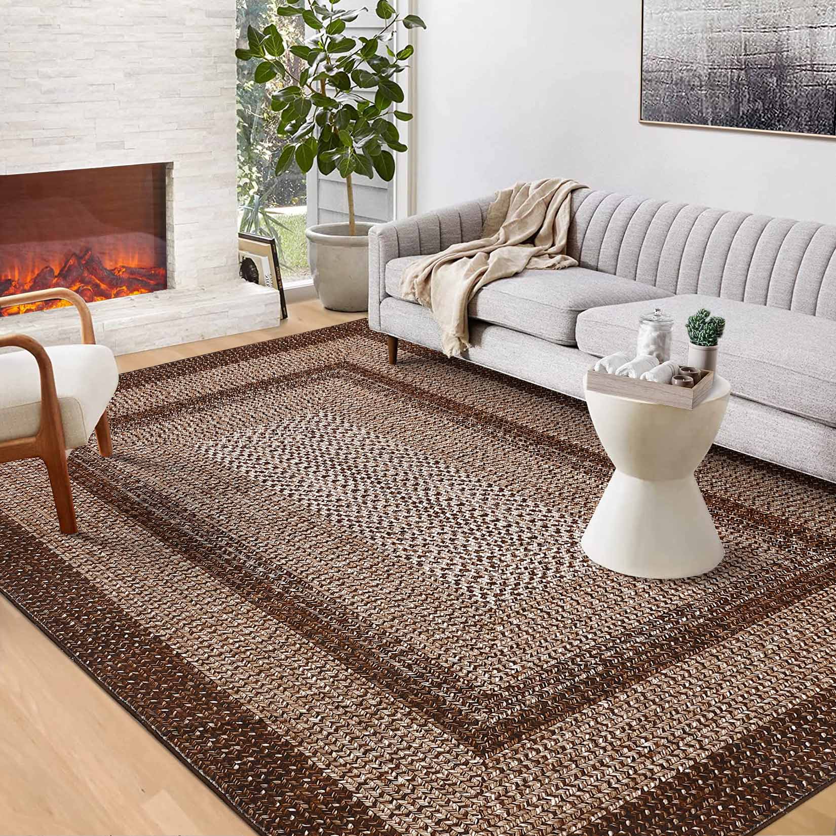 Garvee YXY-LO-PHO-1168KBXZ 10 x 13 (ft) Loomed Polyester Brown Rectangular Indoor Ombre Mid-Century Modern Machine washable Area rug