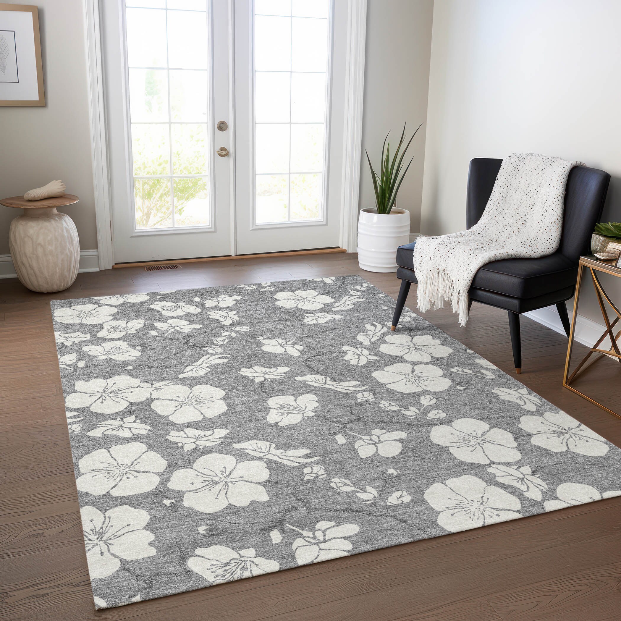 Addison Rugs ACN1032GY3X5 Chantille ACN1032GY 3 x 5 (ft) Polyester Gray Rectangular Indoor/Outdoor Geometric Machine washable Area rug