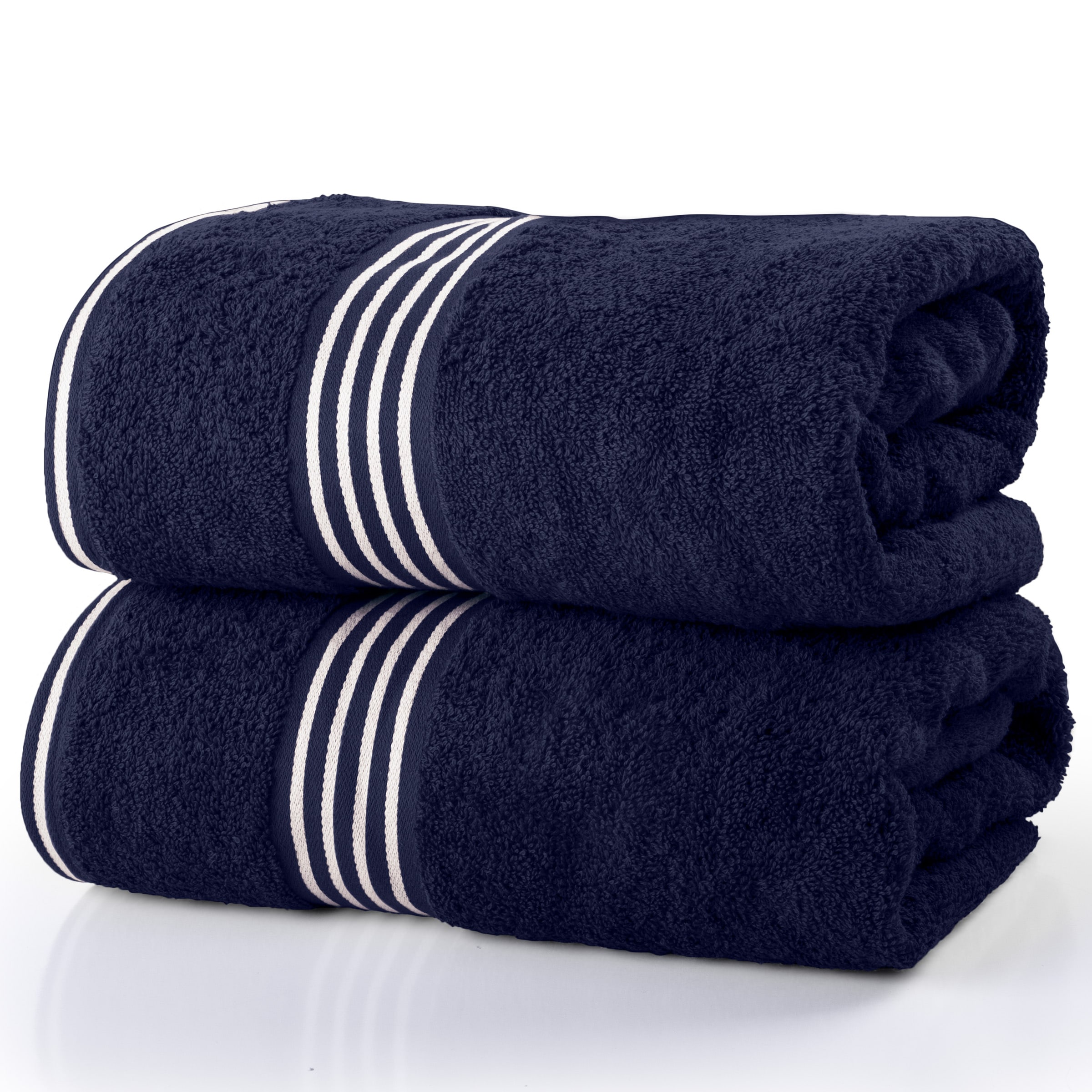 Hastings Home 67-0022-NBS 2-Piece Navy Blue with White Stripes Cotton Quick Dry Bath Sheet