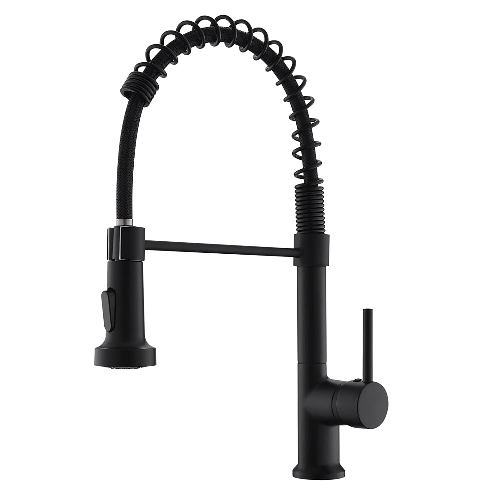 Fapully FA-B-1002B Matte Black Single Handle Deck-mount Pull-down Kitchen Faucet with Sprayer