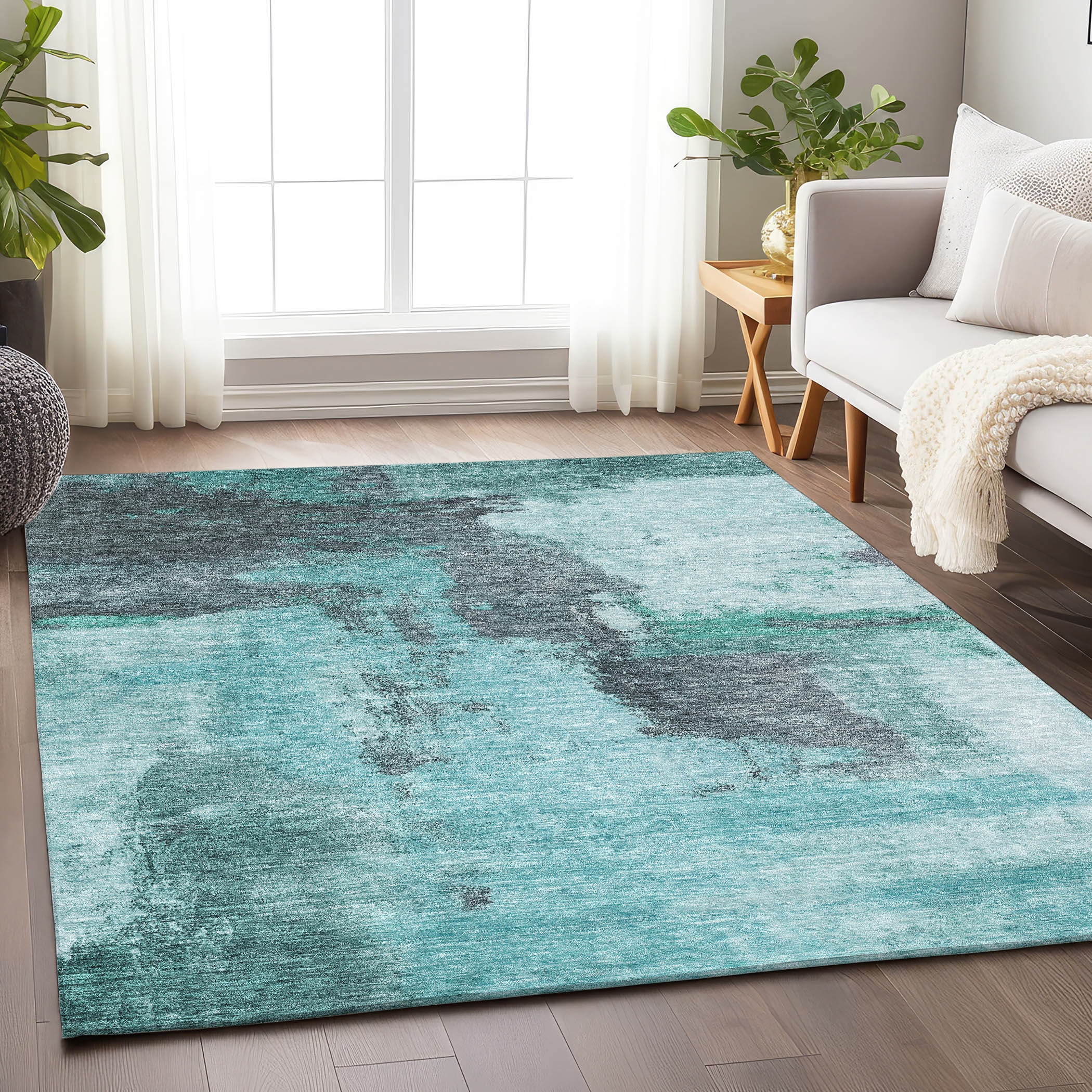 Addison Rugs ACN1068TE8X10 Chantille ACN1068TE 8 x 10 (ft) Polyester Teal Rectangular Indoor/Outdoor Geometric Machine washable Area rug