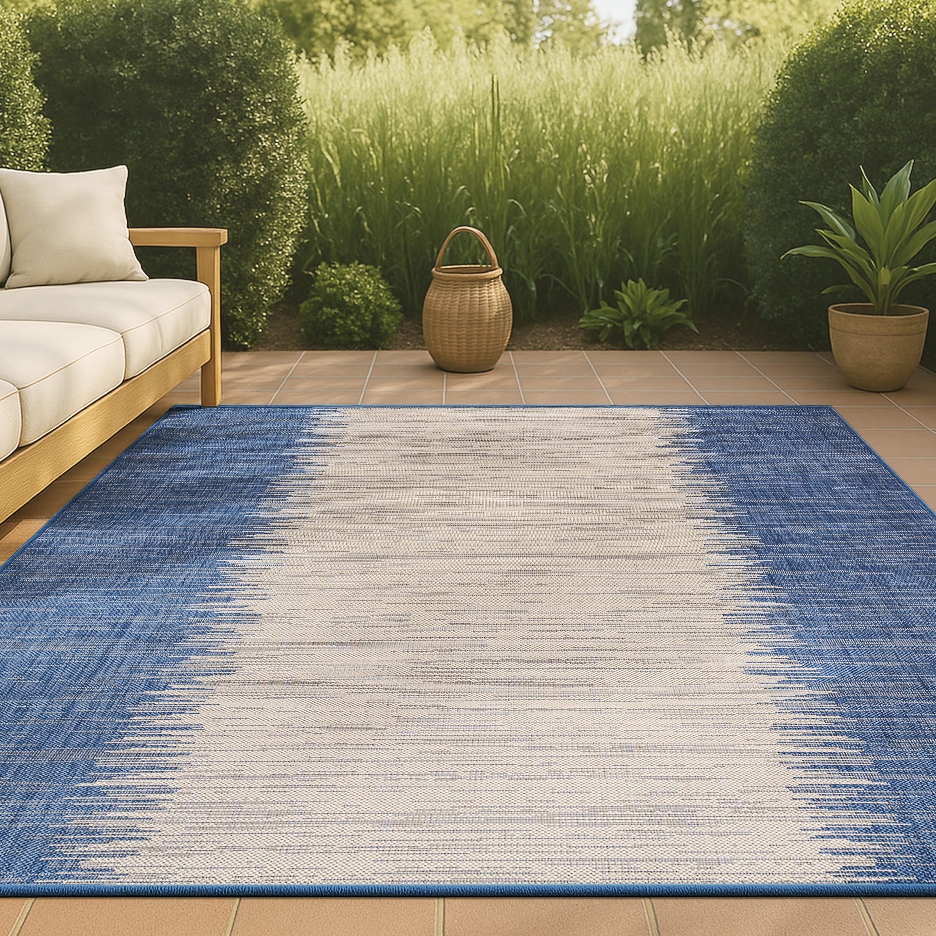 JONATHAN  Y SMB113A-5 Santa Monica Tavira Strie 5 x 8 (ft) Loomed Polypropylene Blue/Beige Rectangular Indoor/Outdoor Stripe Coastal Area rug