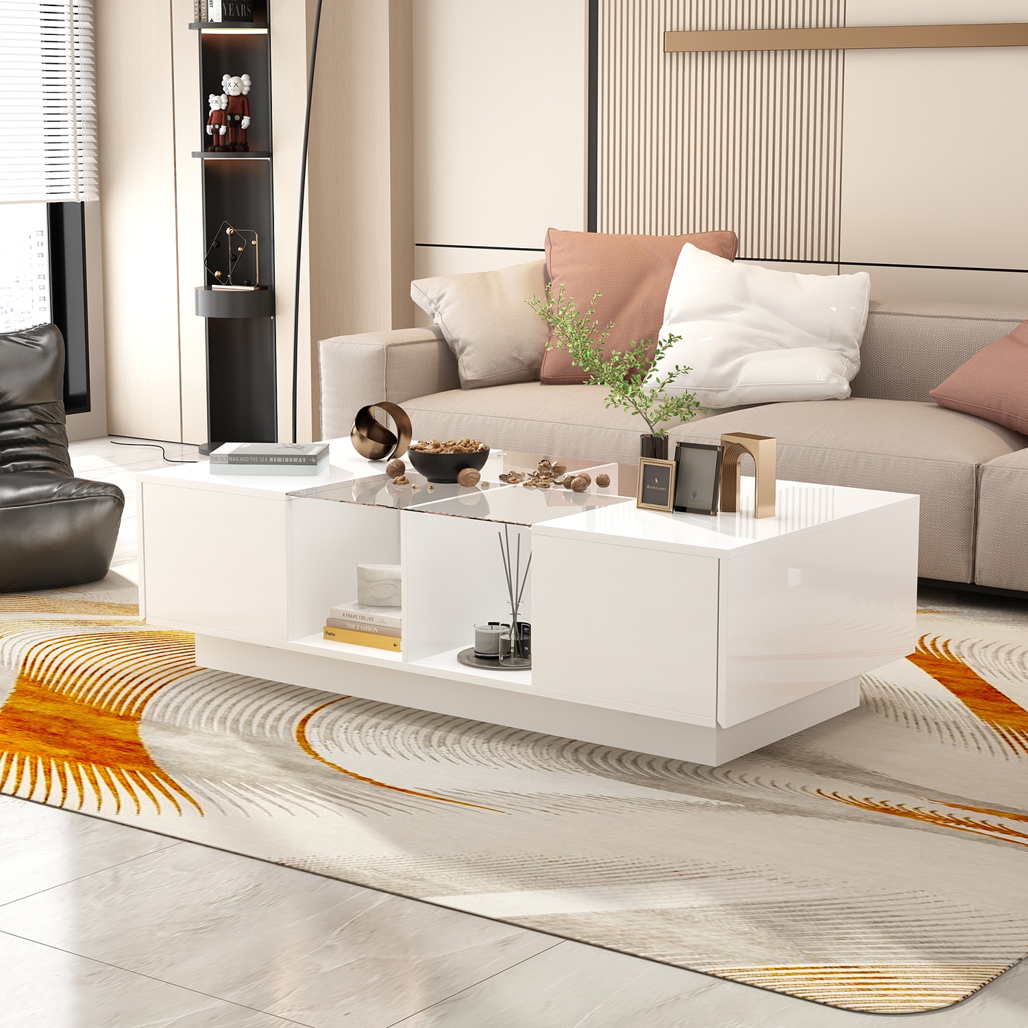 FUFU&GAGA LJY-KF020379-01 White MDF Modern Coffee Table with Storage