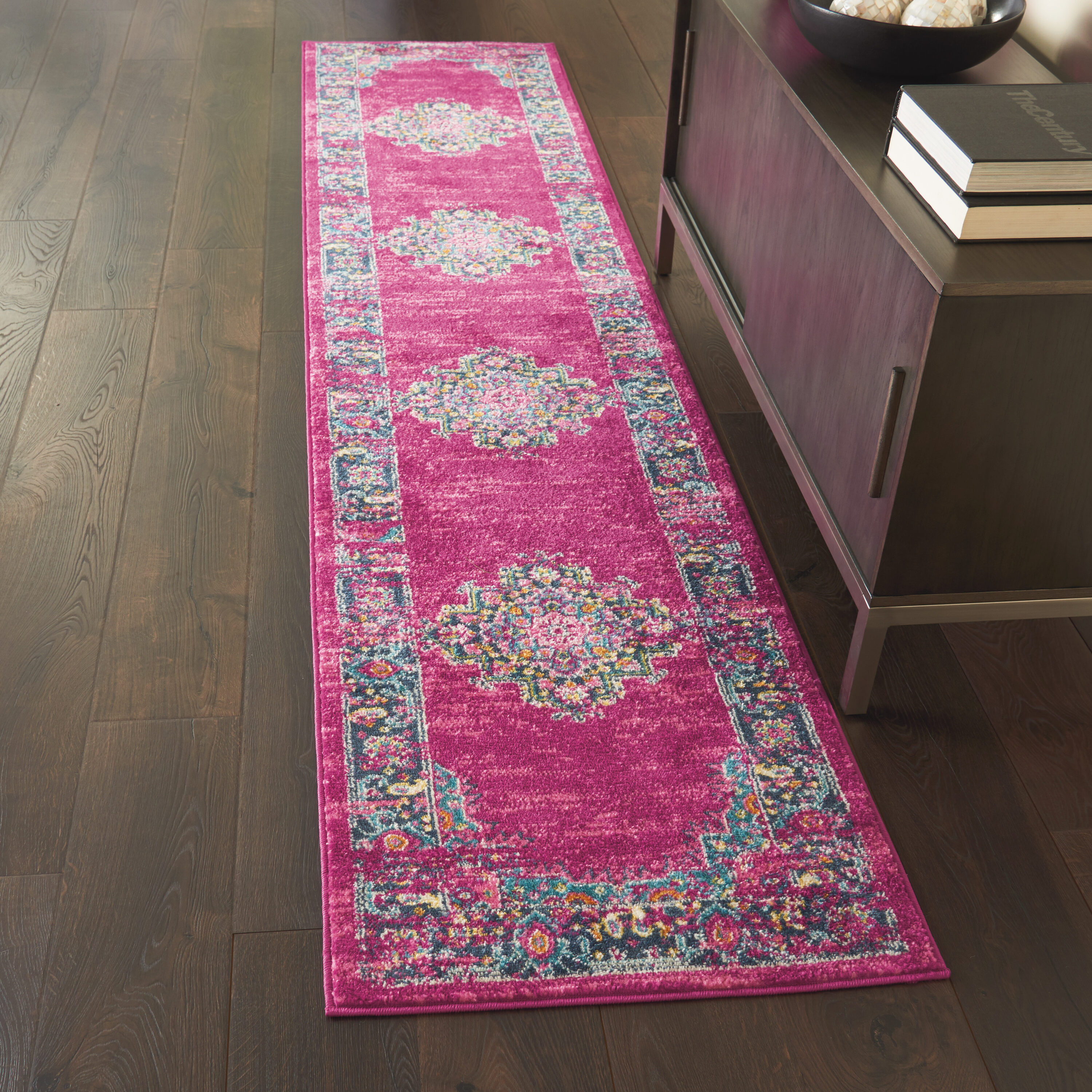 Nourison 99446456045 Passion 2 x 10 (ft) Loomed Polypropylene Fuchsia Irregular Indoor Abstract Runner rug