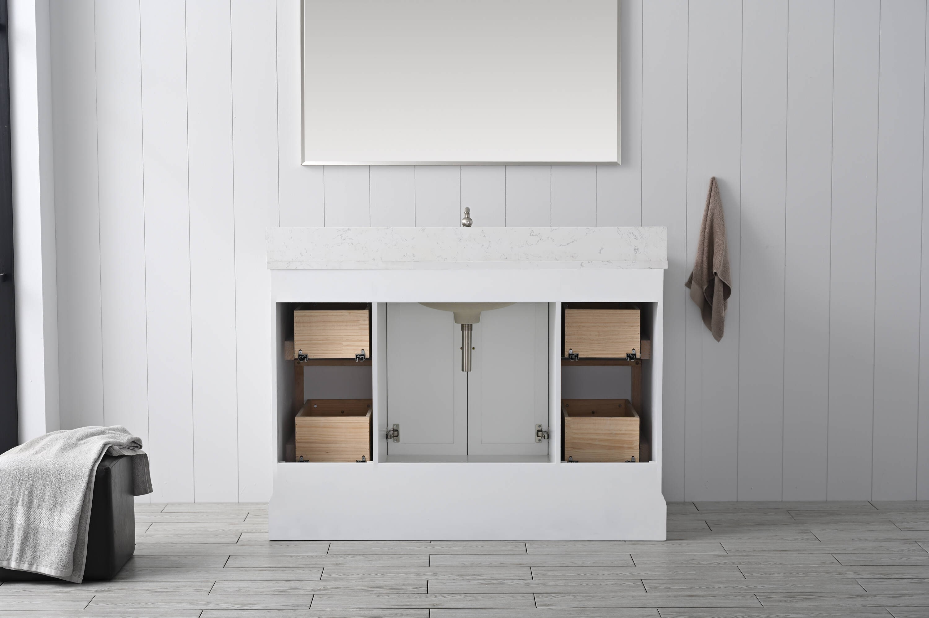 White 48" Single Sink Bathroom Vanity with Quartz Top