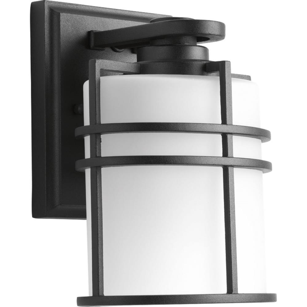 Black Aluminum and Ceramic Dimmable Wall Lantern with Etched Glass Shade