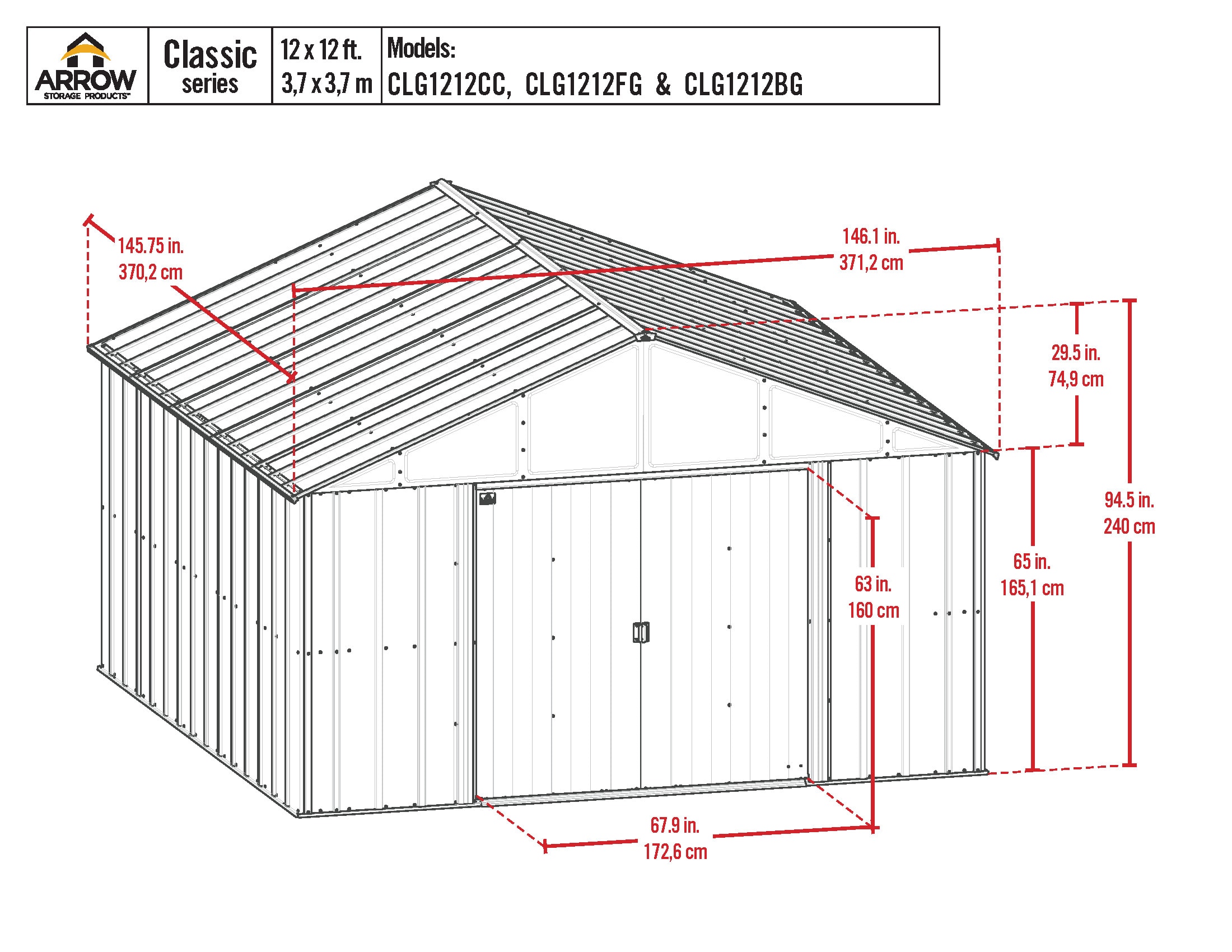 Arrow CLG1212FG Metal-Storage-Buildings-Sheds - View #3