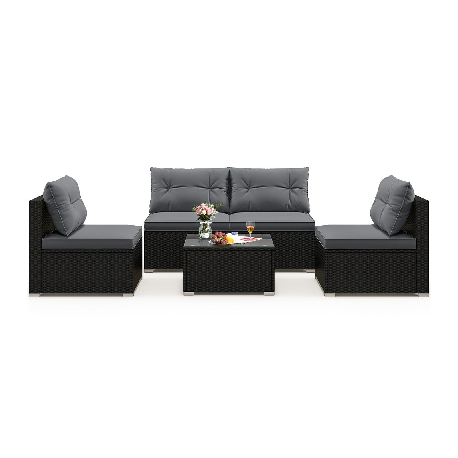 Volenca 5-Piece Modular Outdoor Wicker Sectional Sofa Set with Coffee ...