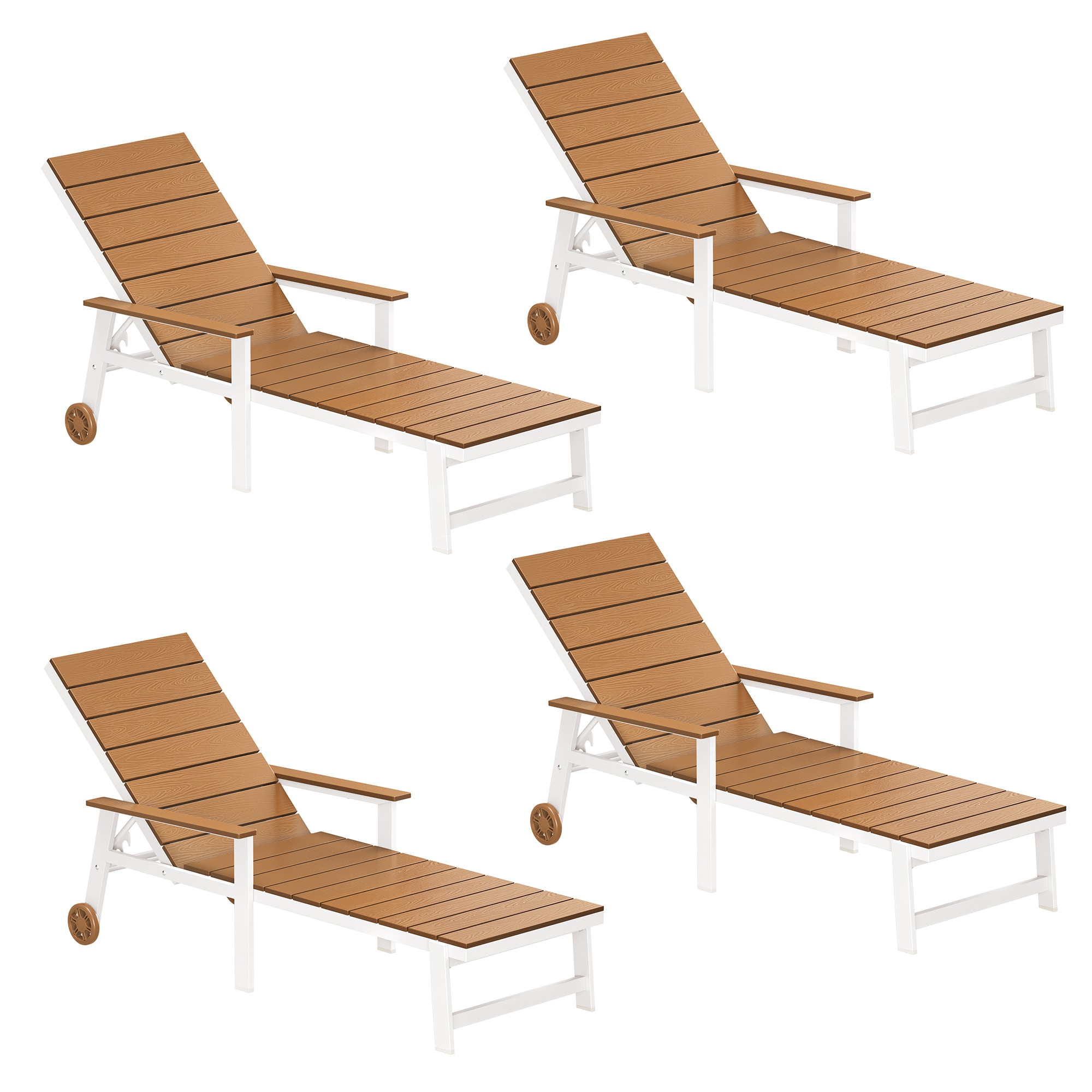 Yurevna A4JT-004-01LS Chaise lounge Set of 4 Teak HDPE Frame Stationary Chaise Lounge Chair with Slat Seat