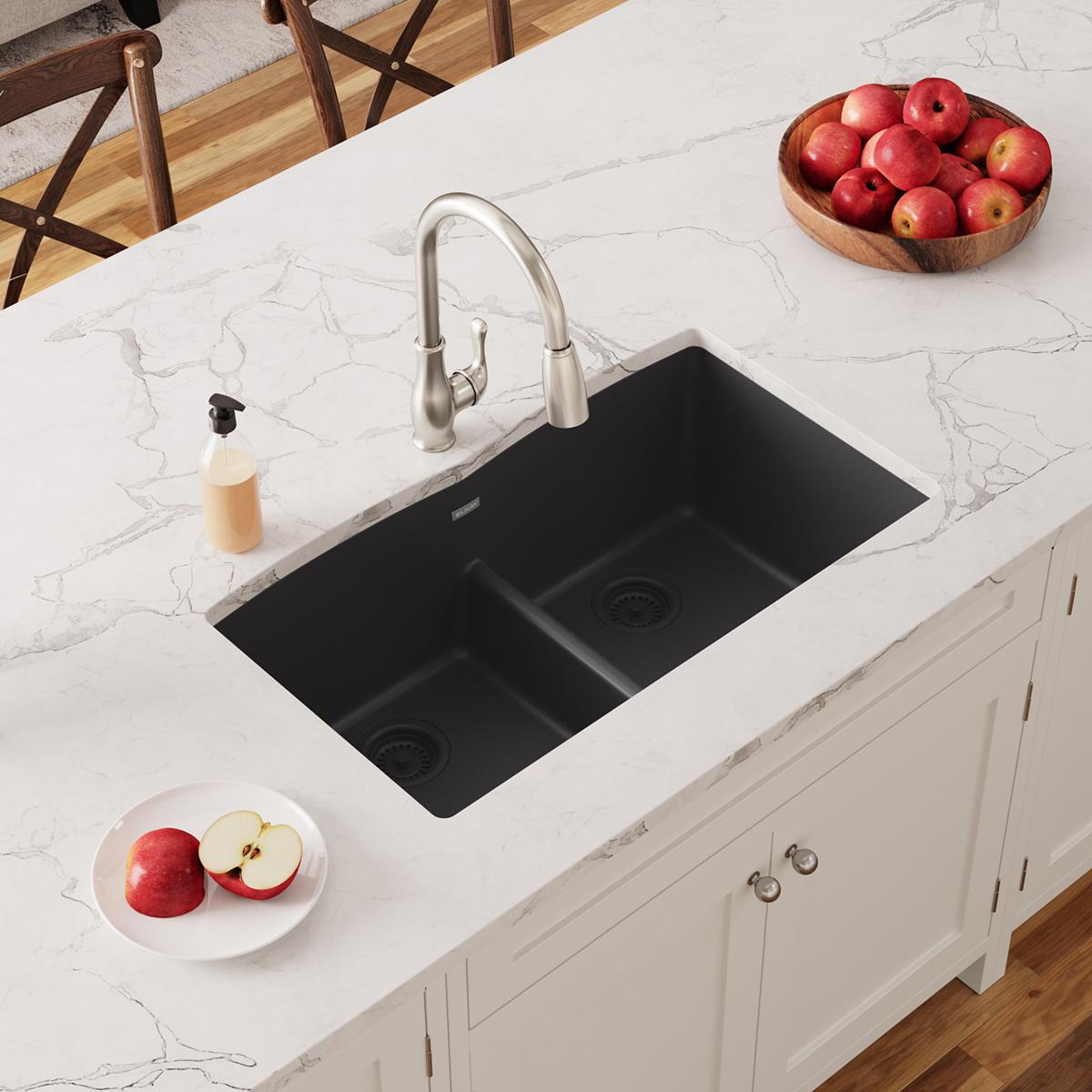 Black Quartz Double Bowl Undermount Kitchen Sink
