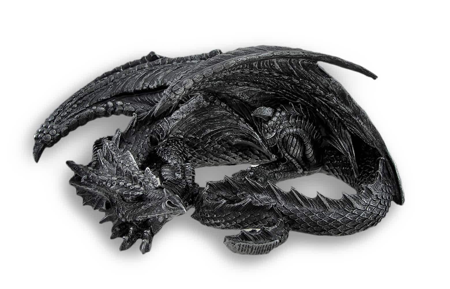 Zeckos 97427 Somasaurus Metallic Black Sleeping Dragon Resin Statue – Gothic Fantasy Decor – 12 Inch Detailed Collectible Figurine for Home- Bookshelf- Desk- Bedroom or Gothic Decor