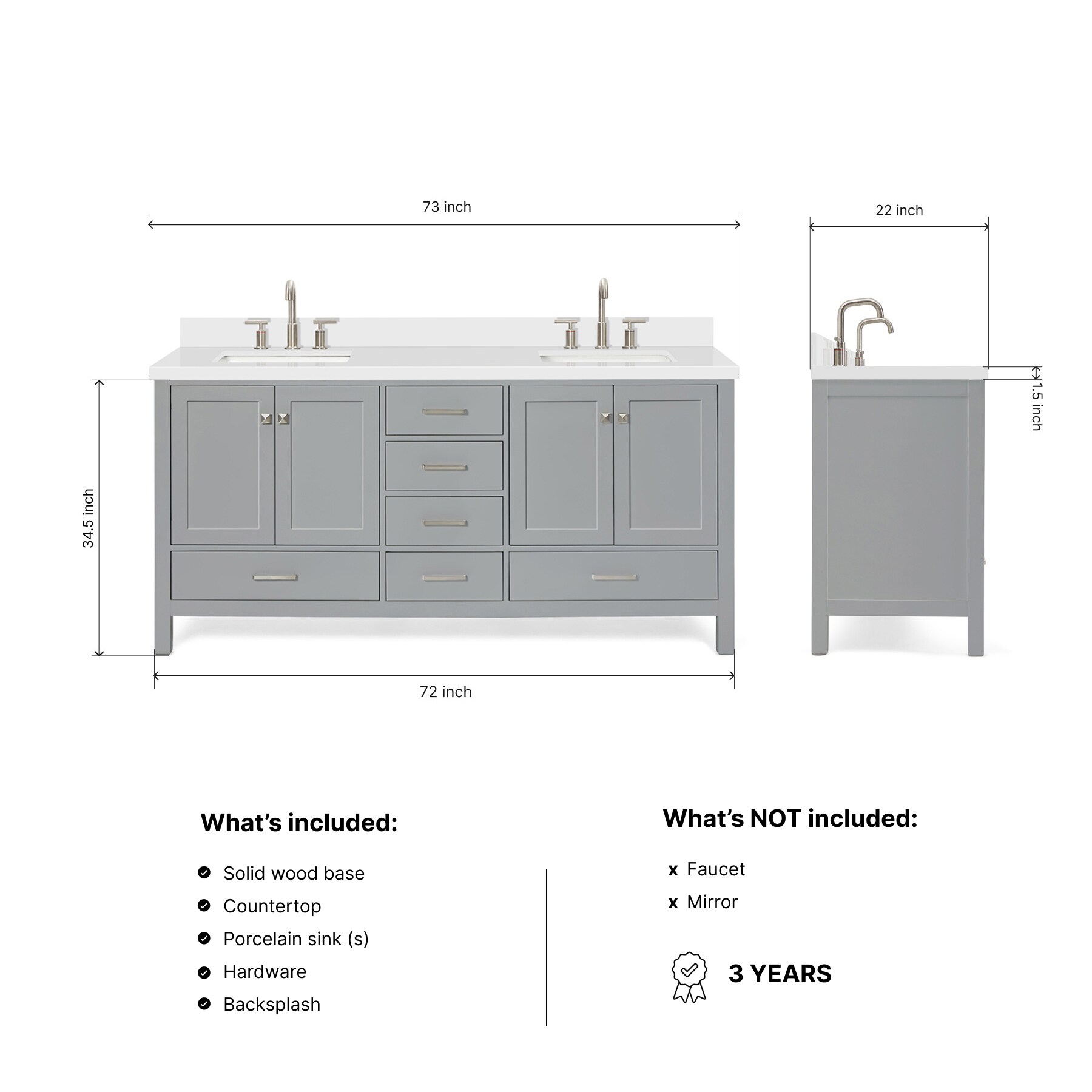 ARIEL A073DWQRVOGRY Bath-Vanity-Combo - View #3