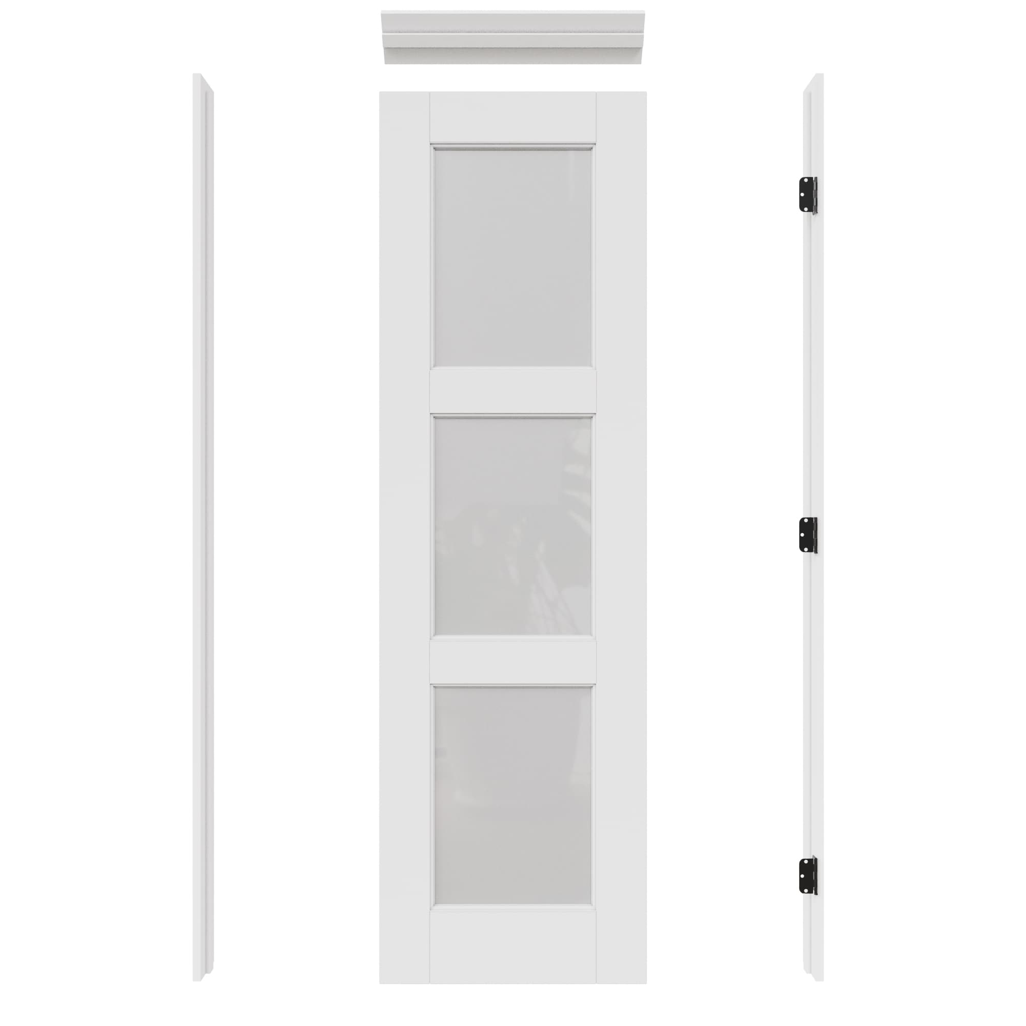 JUJUBON 24-in x 80-in White Solid Core 3-Panel Square Frosted Glass Prehung Interior Door