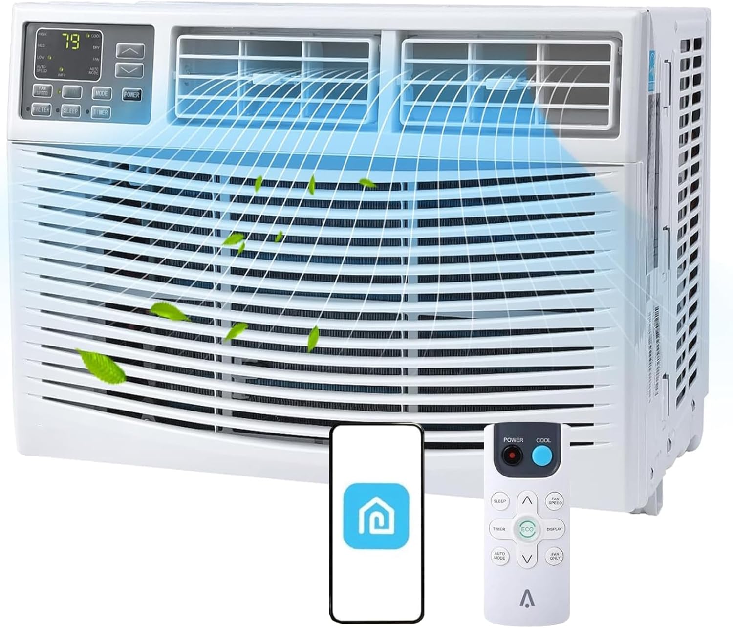 Qeetex ZYS-PHO-11ZSUDL0 12000 BTU Window Air Conditioner Smart WiFi Control AC Unit for 550 Sq Ft Rooms Quiet 50dB 3-Speed Fan Sleep ECO Modes Remote App Control 115V Window Kit Included Easy Install for Bedroom/Living Room