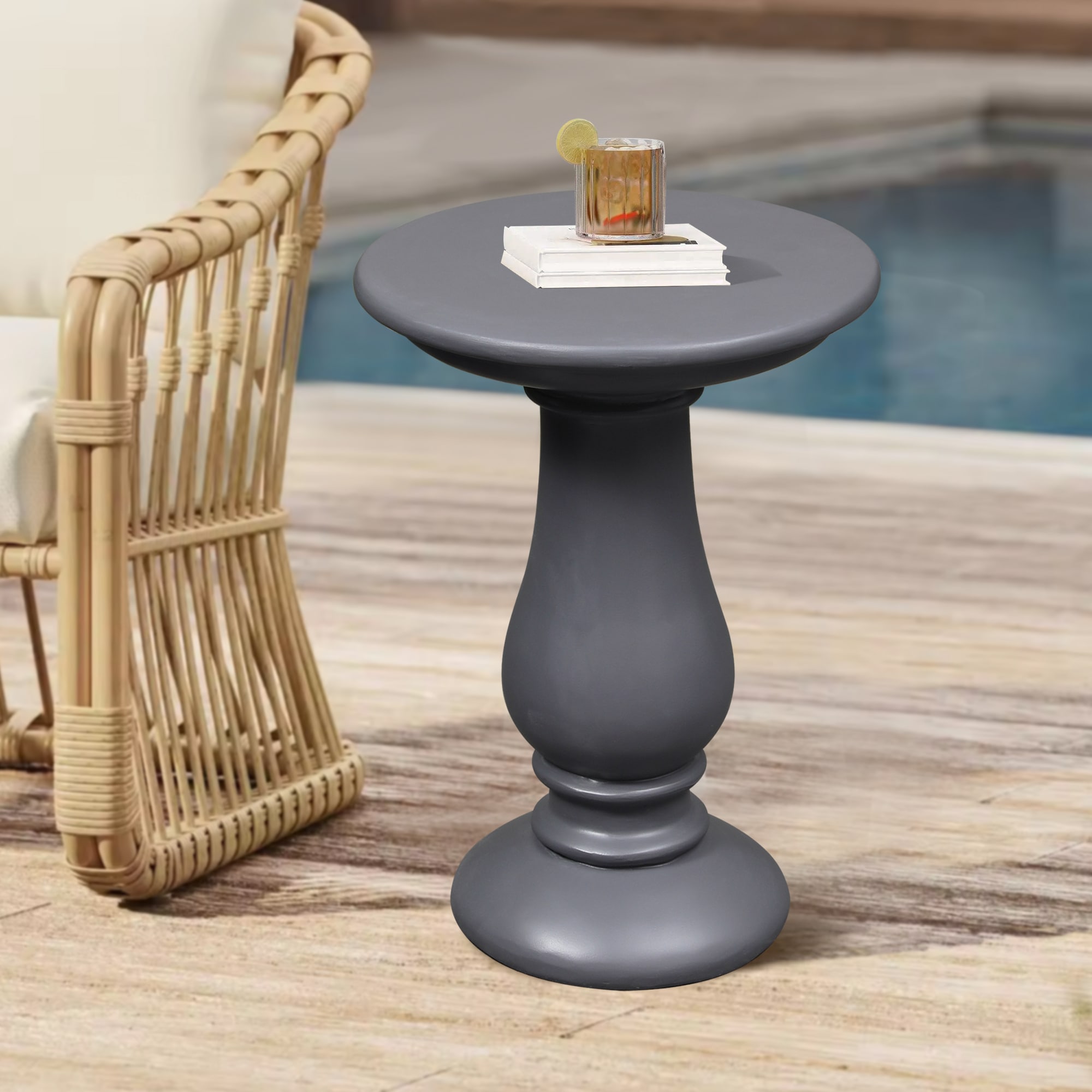 UPHA T24M-6BX-SK Round Side Table Round Outdoor End Table 16-in W x 16-in L