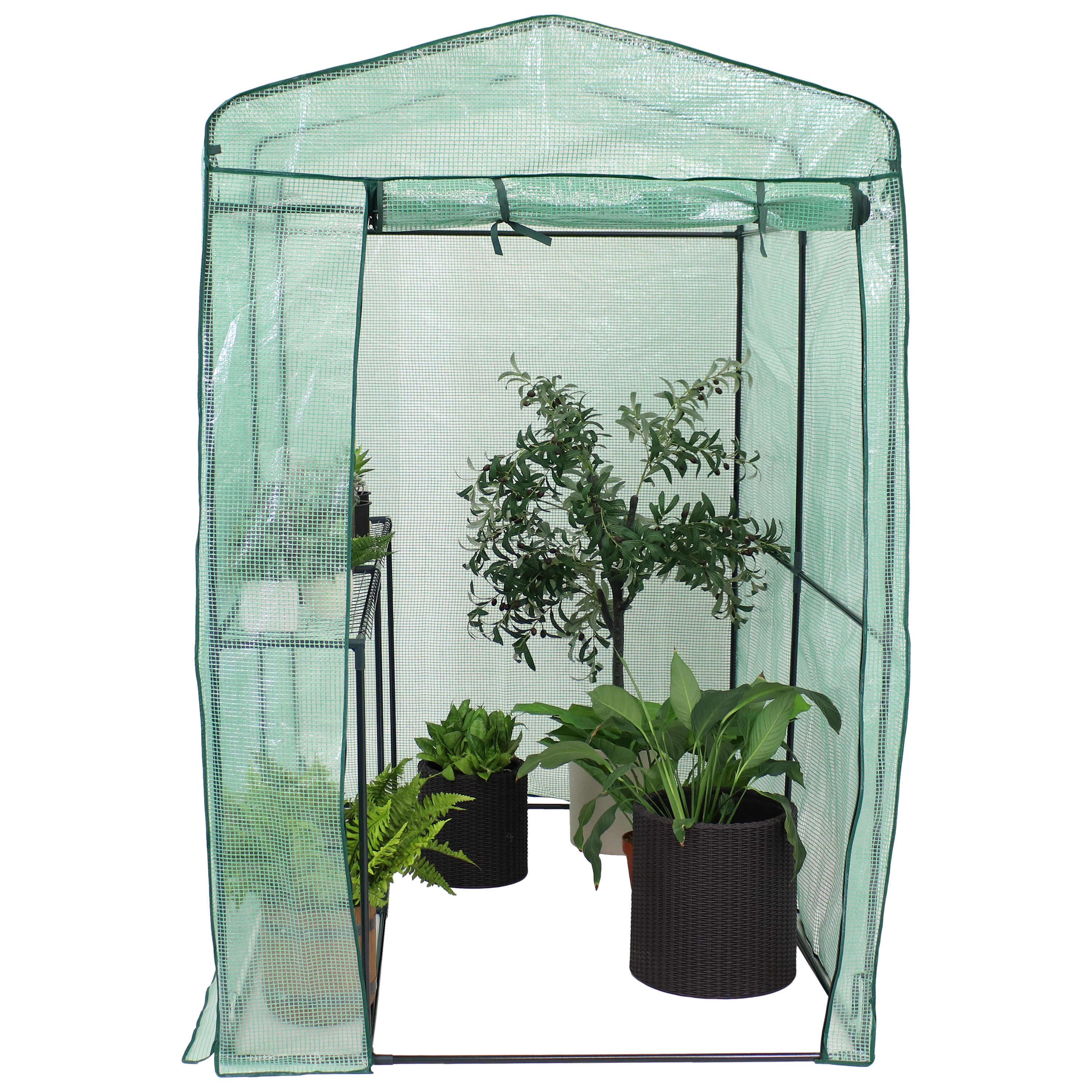 Sunnydaze Decor HGH-864 6.33-ft L x 4.12-ft W x 6.41-ft H Green Greenhouse Kit