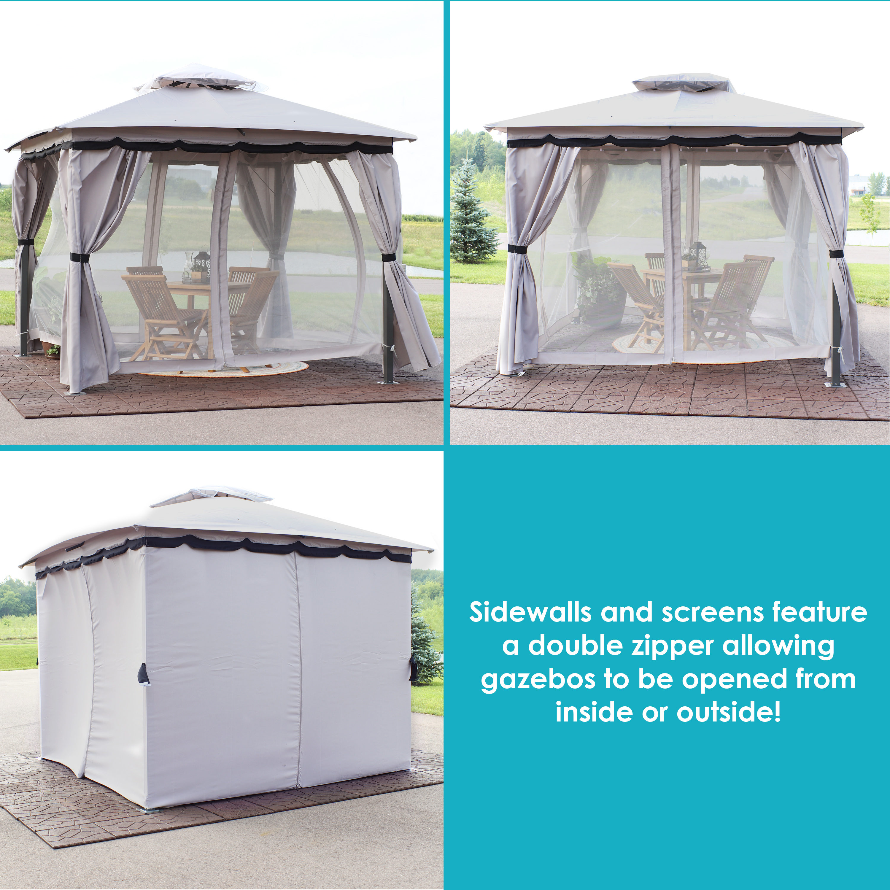 Gray 10' x 10' Soft-Top Patio Gazebo with Screens and Privacy Walls