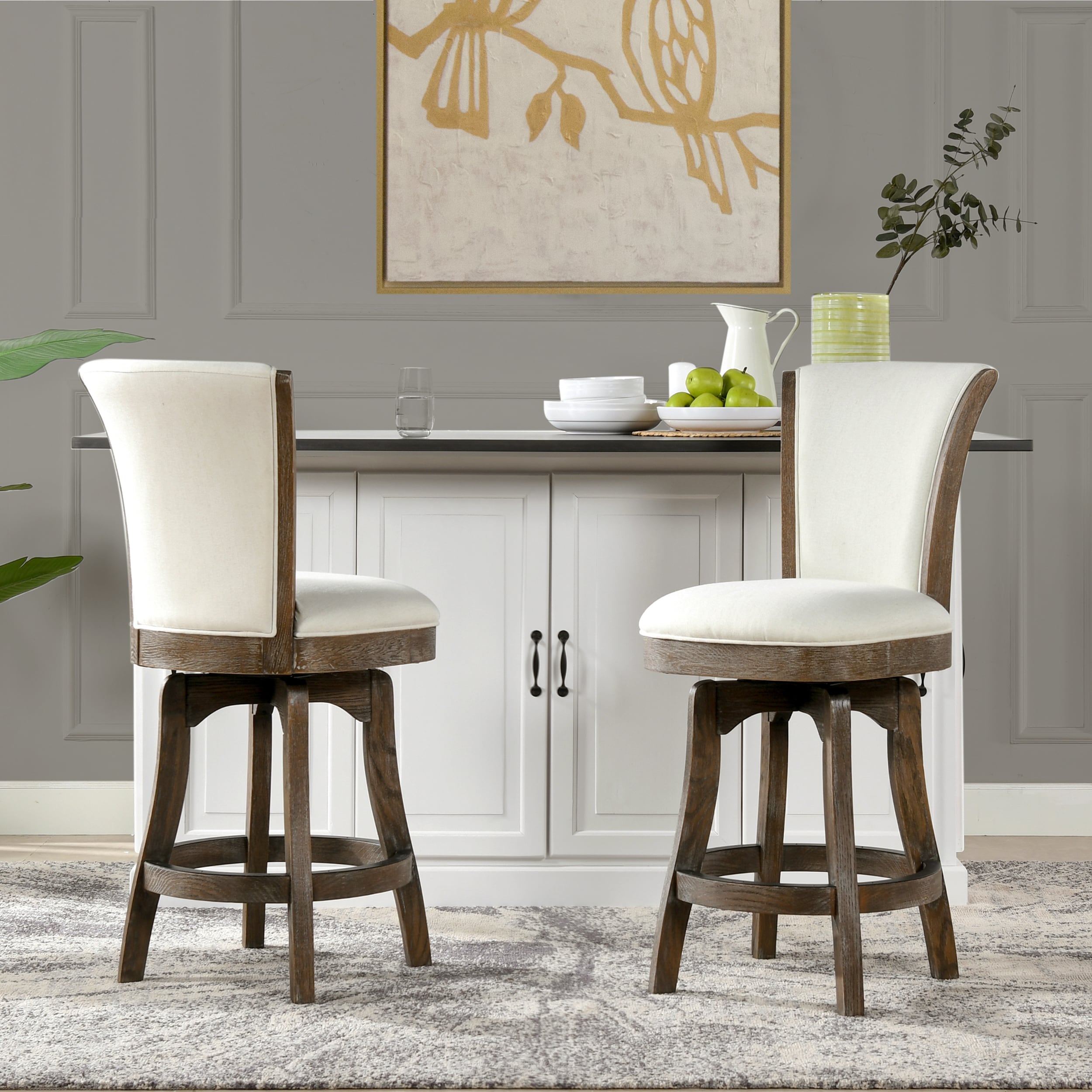 Natural White Wood Swivel Counter Height Bar Stool