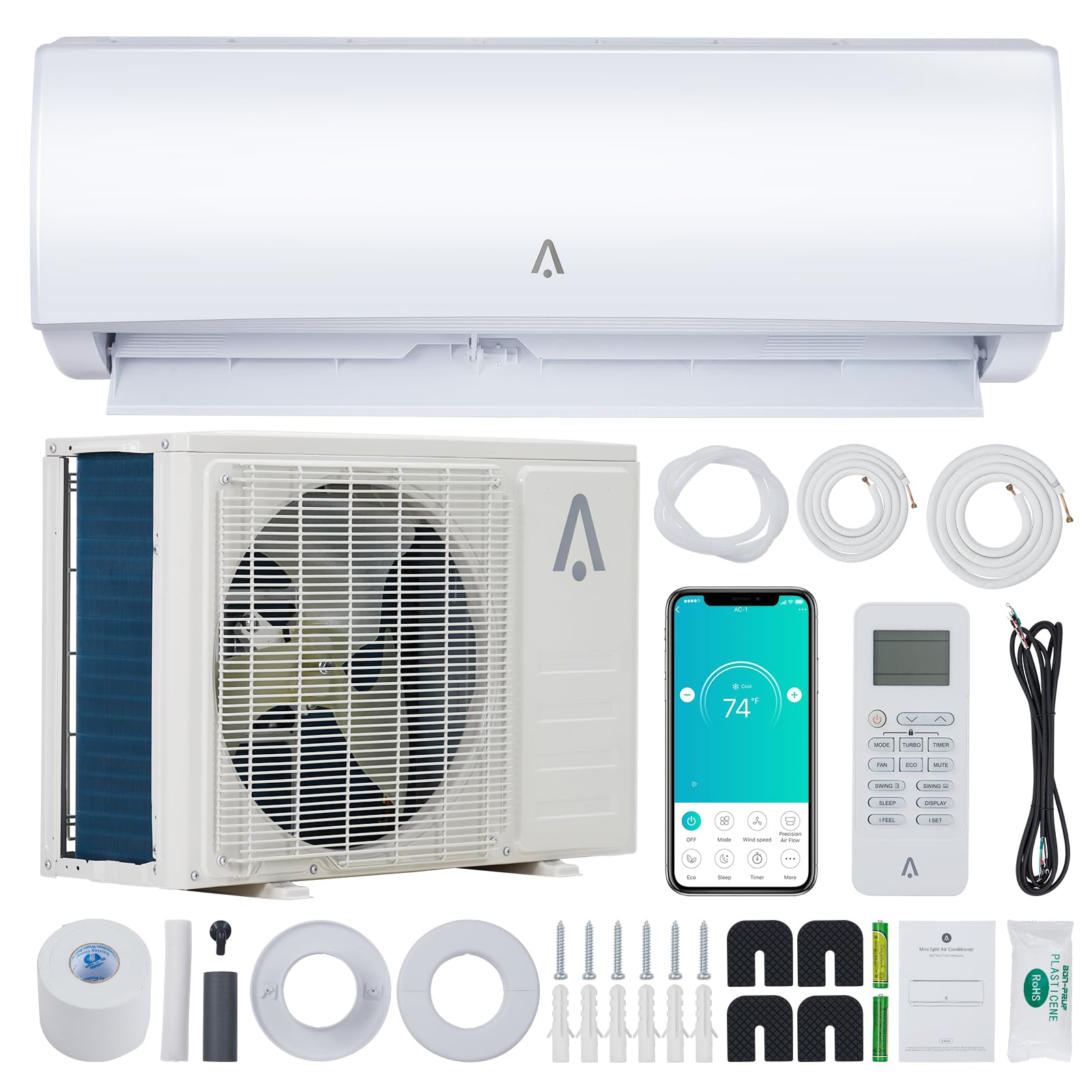 GarveeLife 12000 BTU Mini Split AC Heating System 21 SEER2 115V WIFI Enabled Energy Efficient Mini Split Air Conditioner Wall Mounted Split AC Unit Cools Up to 750 Sq Ft Heat Pump