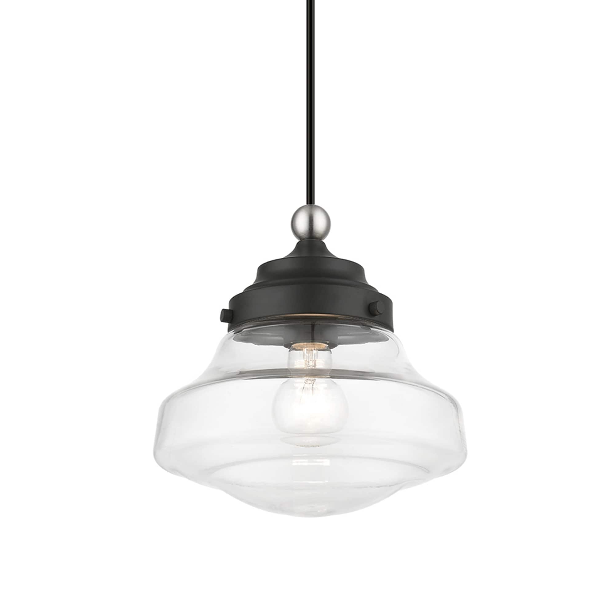 Avondale Mini Pendant with Clear Glass Shade - Black/Brushed Nickel