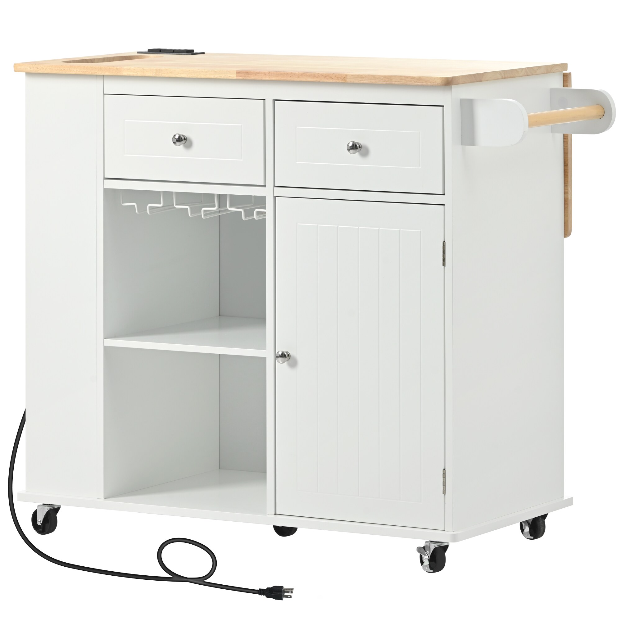 Nestfair CKK056W White Wood Base with MDF Wood Top Rolling Kitchen Island ( 29.3-in x 39.8-in x 33.7-in )
