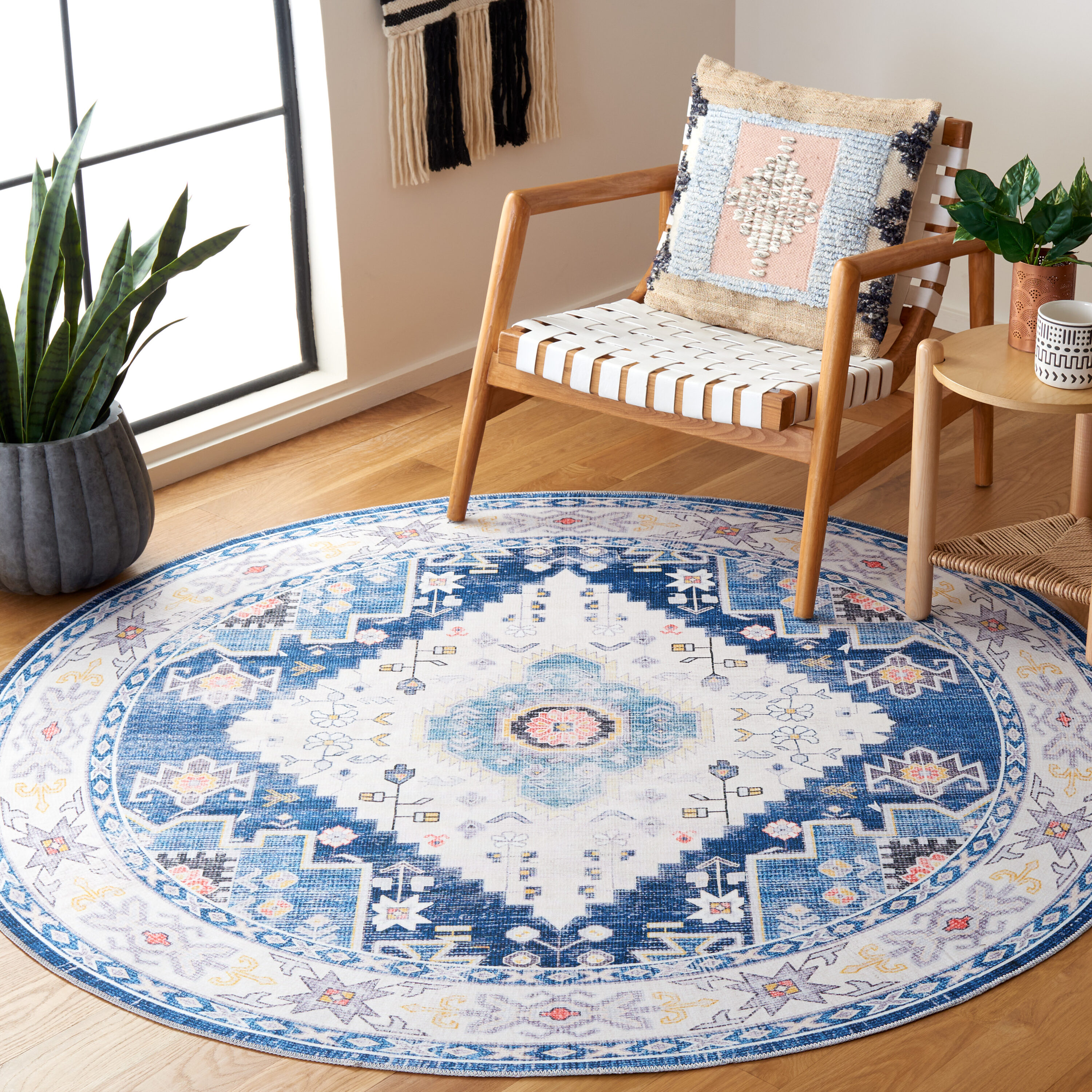 Arizona 107N Navy Ivory 6ft x 6ft Traditional Rug