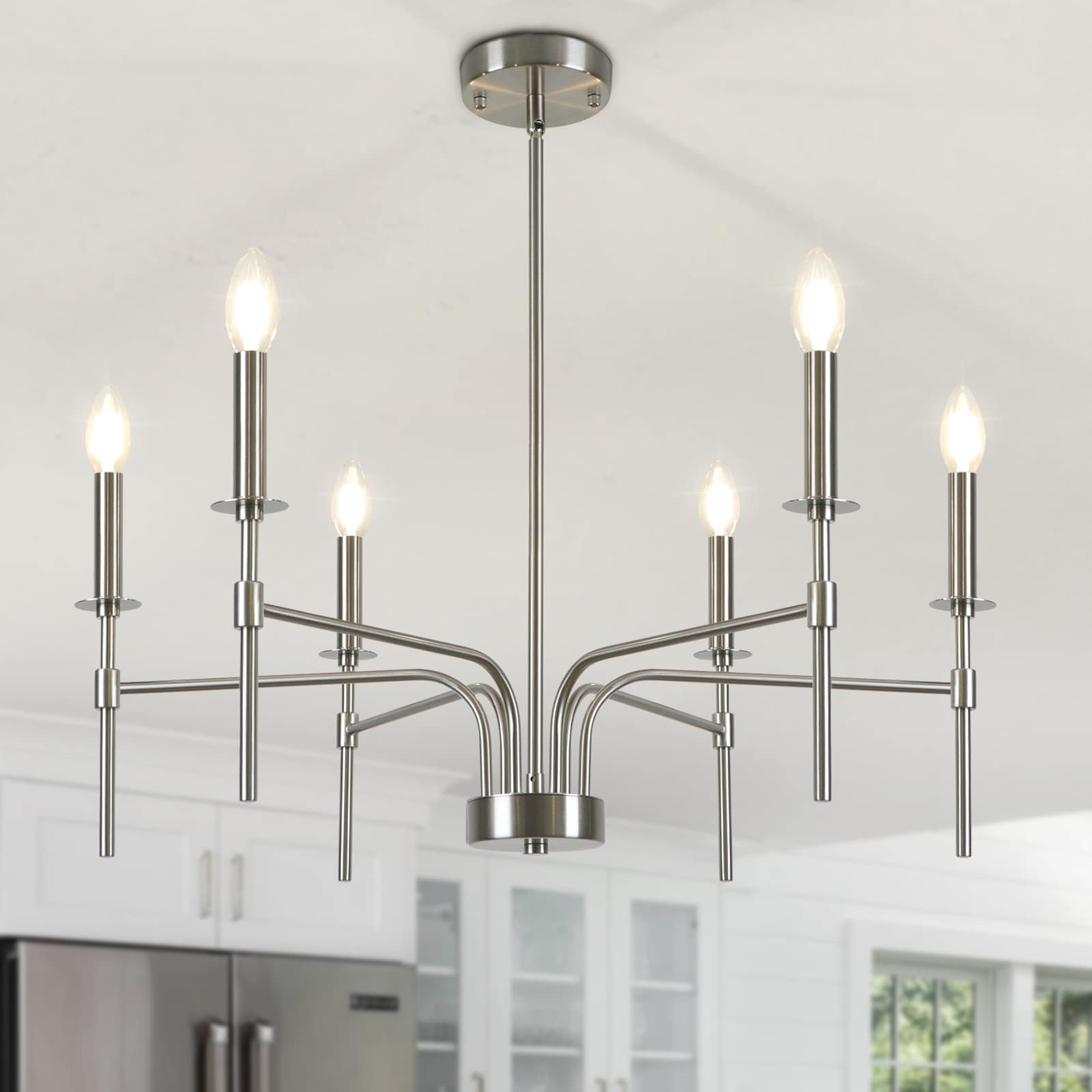 WBinDX 6 -Light Brushed Nickel Modern/contemporary Metal For Use in Bedrooms Dining Rooms Foyers Kitchens Living Rooms Chandelier