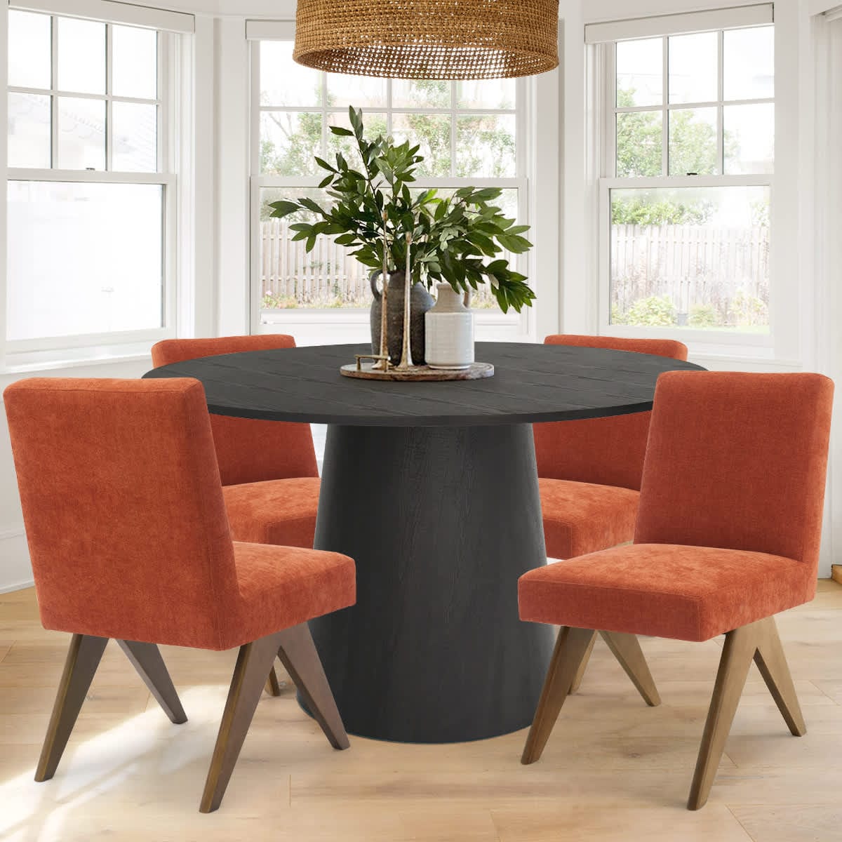 Maison Boucle Modern 5-Piece Dining Set with Black Round Pedestal Table ...