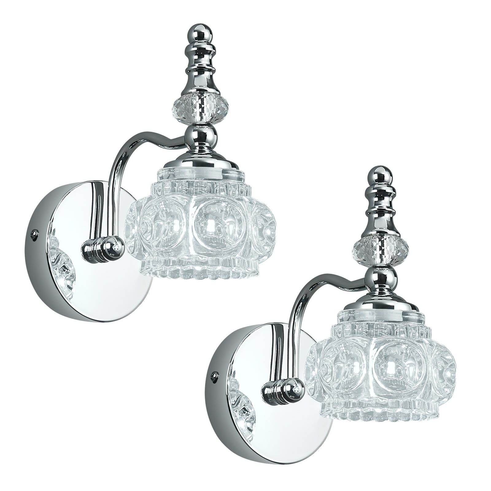 ZHLLMQ - Vintage 4.13 Inch 1-Light 2 Pack Chrome Series Non LED Modern Crystal Wall Sconce Fixture