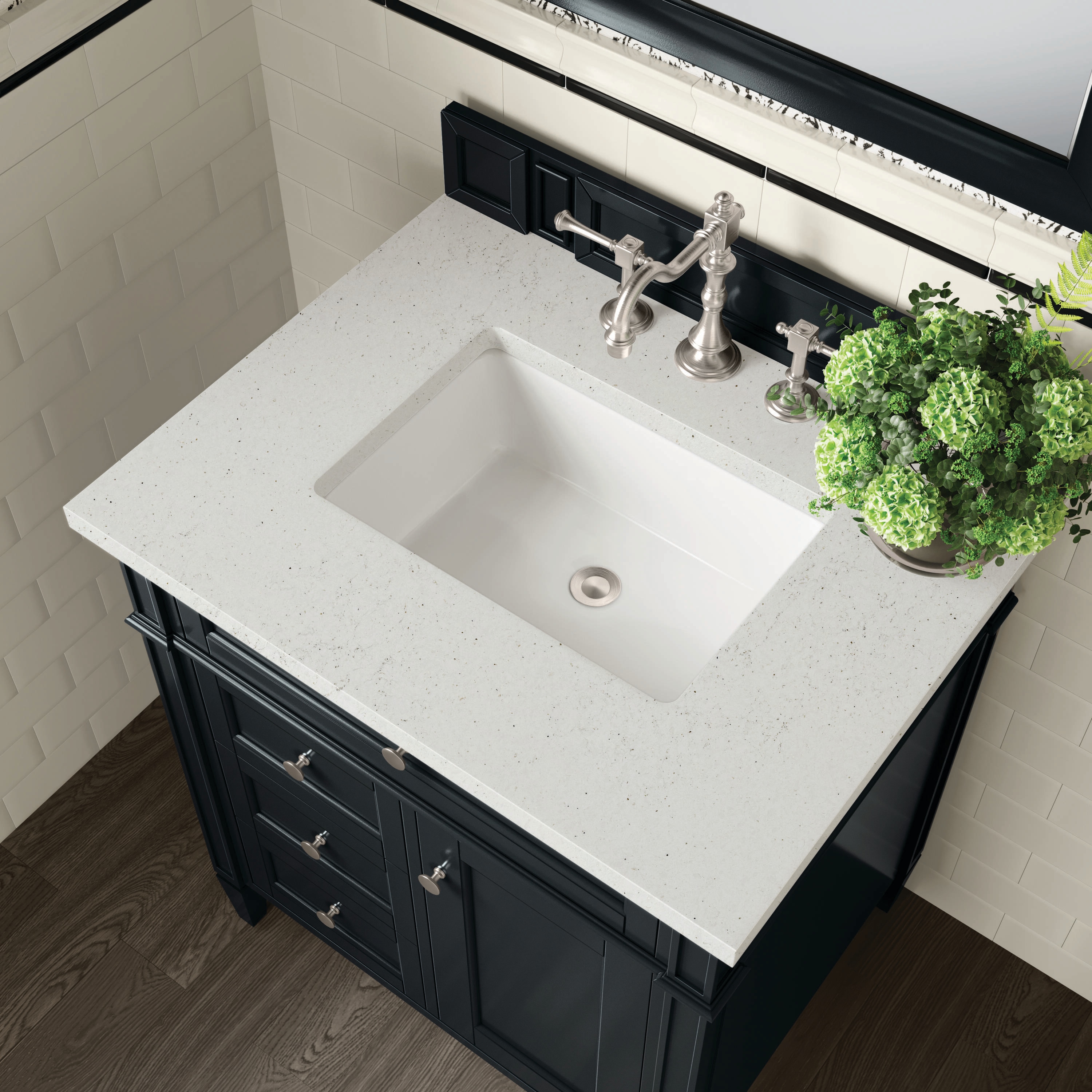 Brittany 30" Black Onyx Poplar Bathroom Vanity with Quartz Top