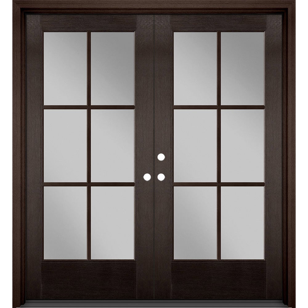 Masonite 630775 Performance Door System 72-in x 80-in x 4-9/16-in Fiberglass Full lite Right-hand inswing Walnut Stained Prehung Double Front Door with Brickmould Insulating core with Grilles