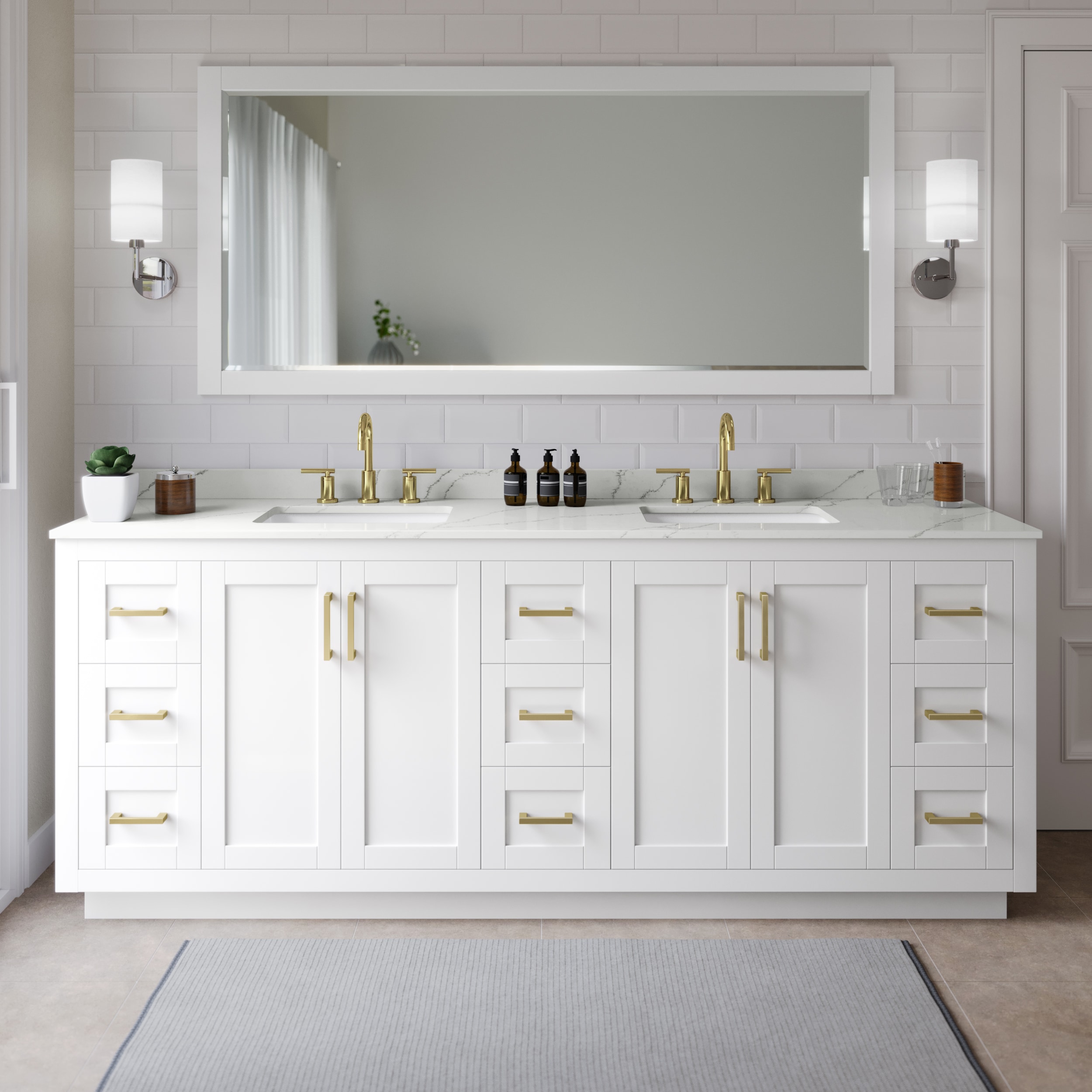 Wyndham Collection WCF292984DWGGTUS3MXX Miranda 84-in White Undermount Double Sink Bathroom Vanity with Giotto Quartz Top